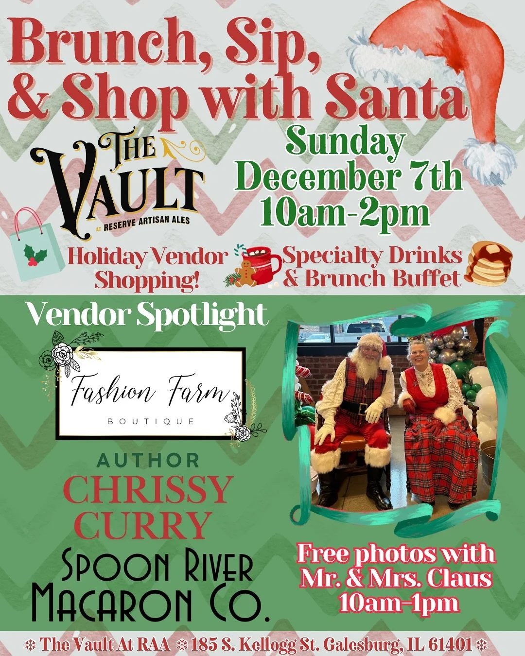 π§‍π 3rd Annual Brunch, Sip, & Shop with Santa π
 Vendor Spotlight #1—
π @fashionfarmboutique offering Women’s clothing and accessories 
π @childrensauthorchrissycurry offering children’s books and dark romance series
π«?