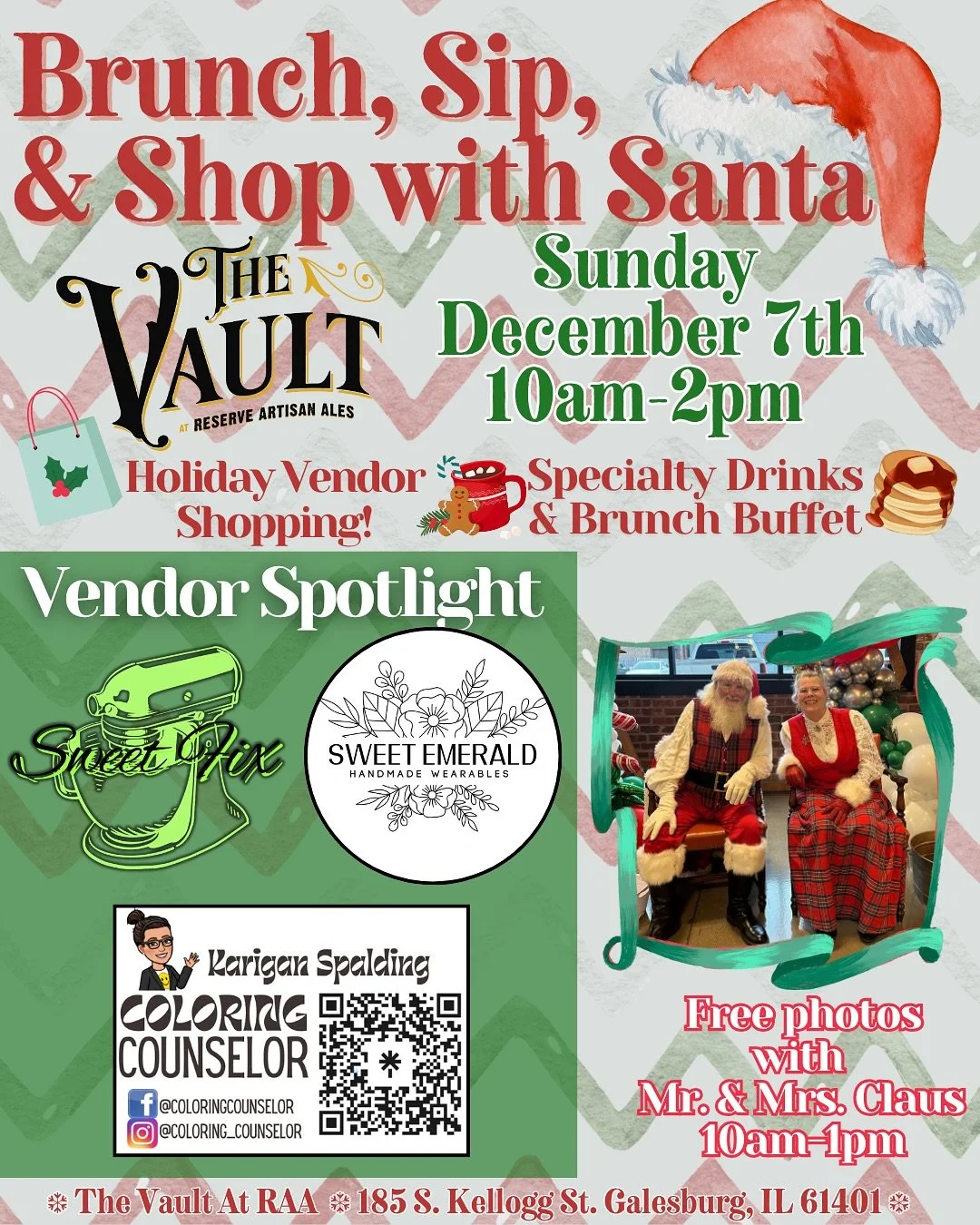 🧑&zwj;🎄 3rd Annual Brunch, Sip, &amp; Shop with Santa 🎅 Vendor Spotlight #3&mdash;
🍪 @sweetfix24 &mdash;DIY ugly sweater sugar cookie kits, decorated sugar cookie dozens, postal worker cookie gifts and more!
💎 Sweet Emerald Handmade Wearables&md