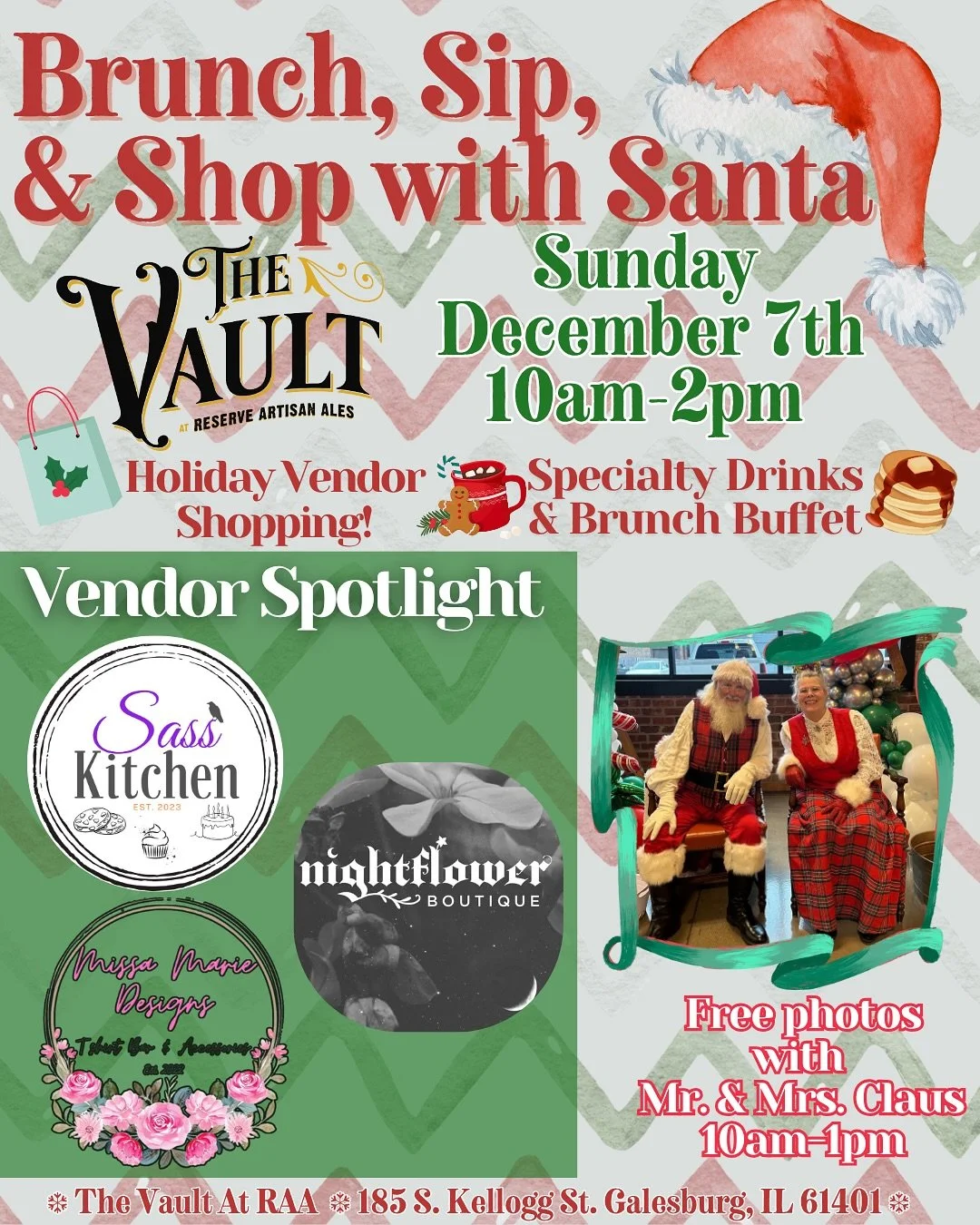 🧑&zwj;🎄3rd Annual Brunch, Sip, &amp; Shop with Santa 🎅 Vendor Spotlight #4&mdash;

🍪 Sass&rsquo; Kitchen&mdash;Jumbo gourmet cookies, cookie cakes, cake slices, cinnamon rolls, French macarons, cookie sandwiches, and more!

🍽️ @nightflower.bouti