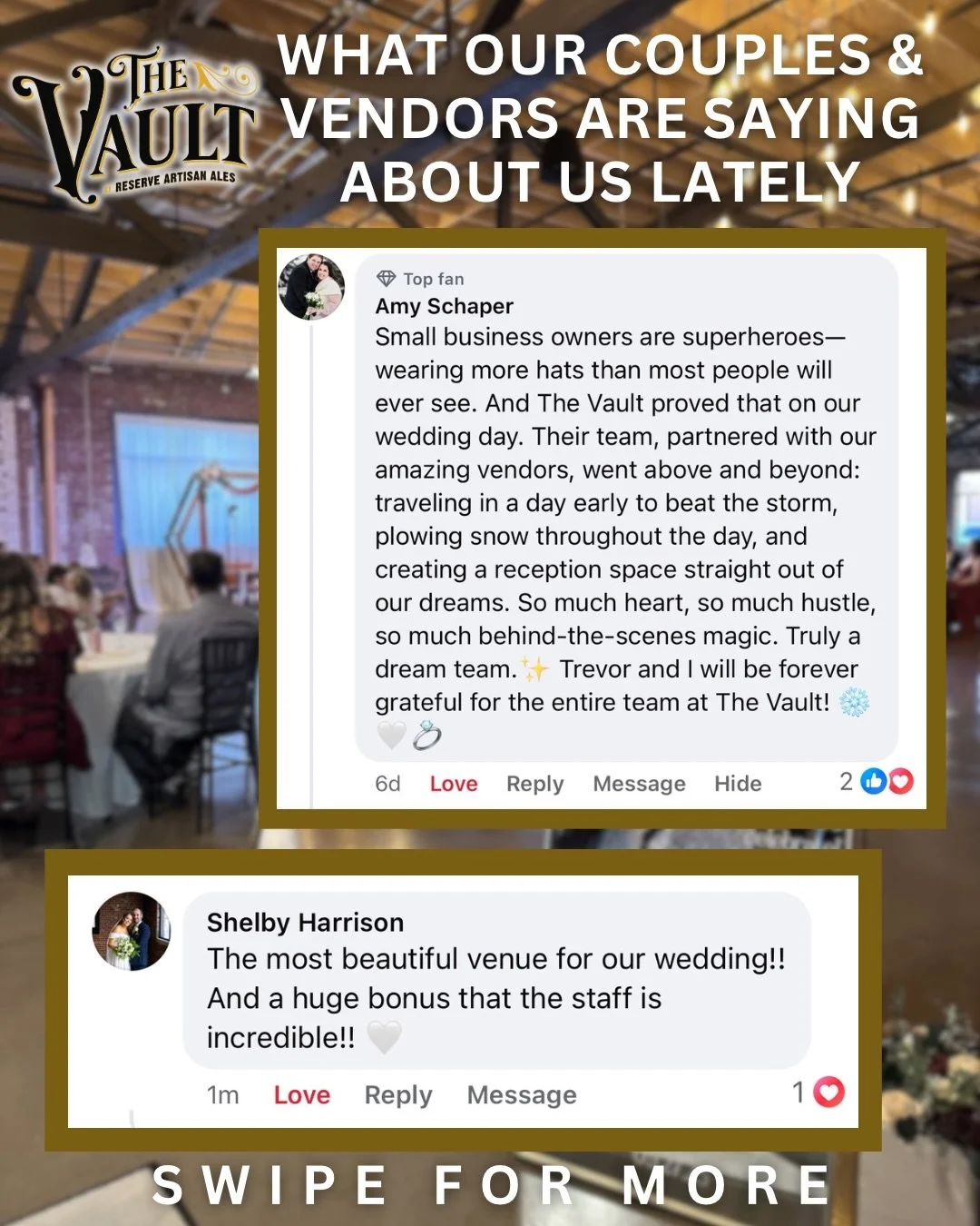 💍🎉One of the best things you can do for a small business is leave a review to help bring new customers &amp; clients into our doors🚪
&mdash;We can&rsquo;t wait to help you plan your next event! 🎉