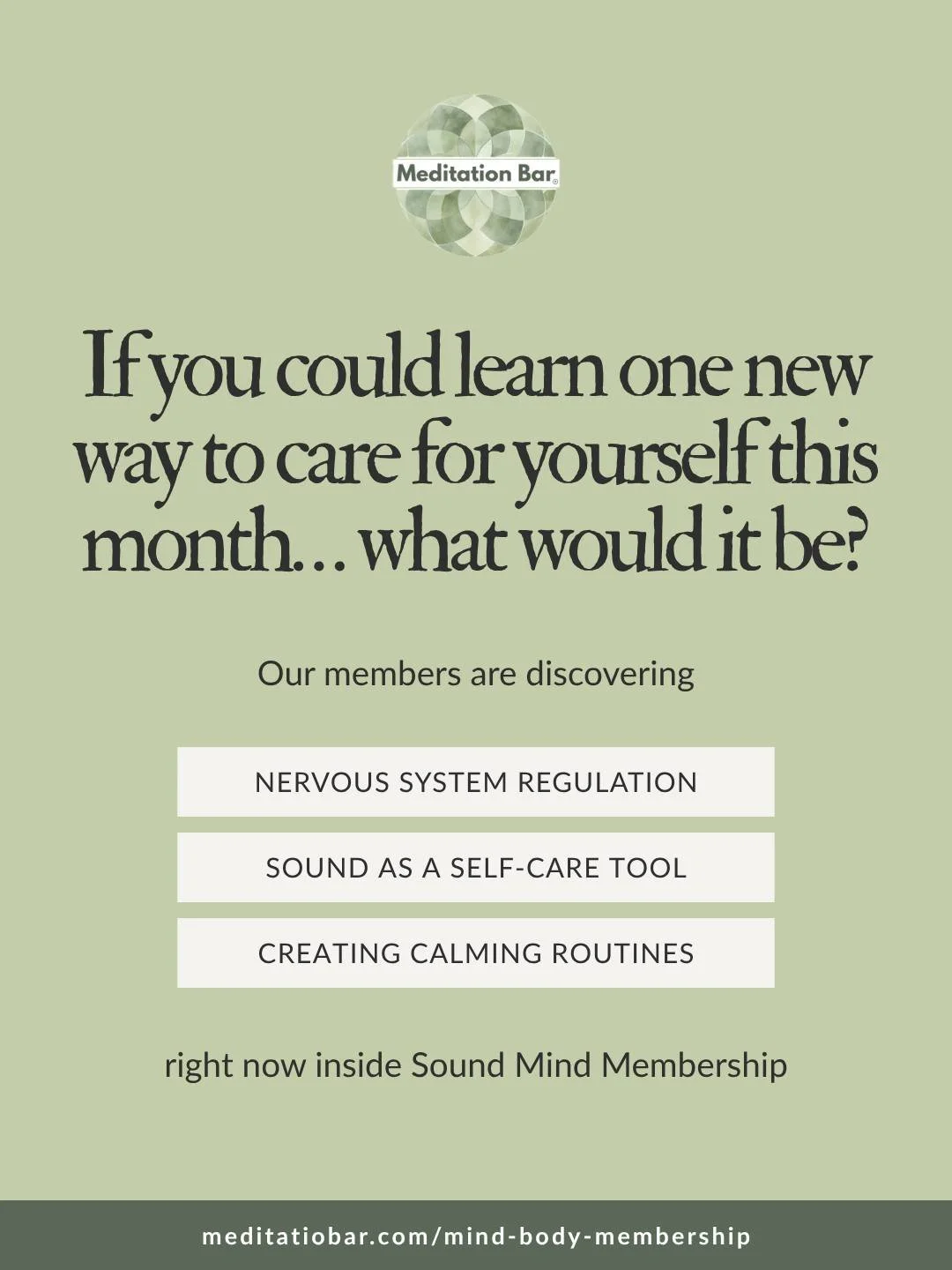 Steady care, real results.
Sound Mind Membership includes 2 in-person sessions each month, access to our On-Demand Sound Therapy Library, 10% off retail, and a Buddy Pass in month 3.
Join today and make self-care a habit.
#SoundMindMembership #Medita