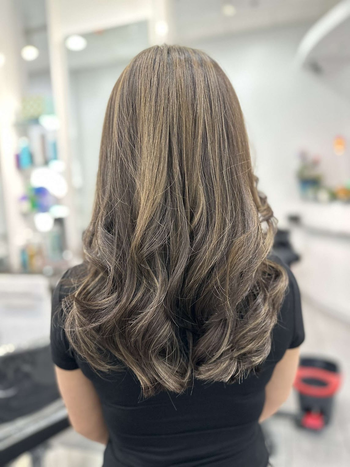 Finished balayage hair color result at Wish Salon in Falls Church VA