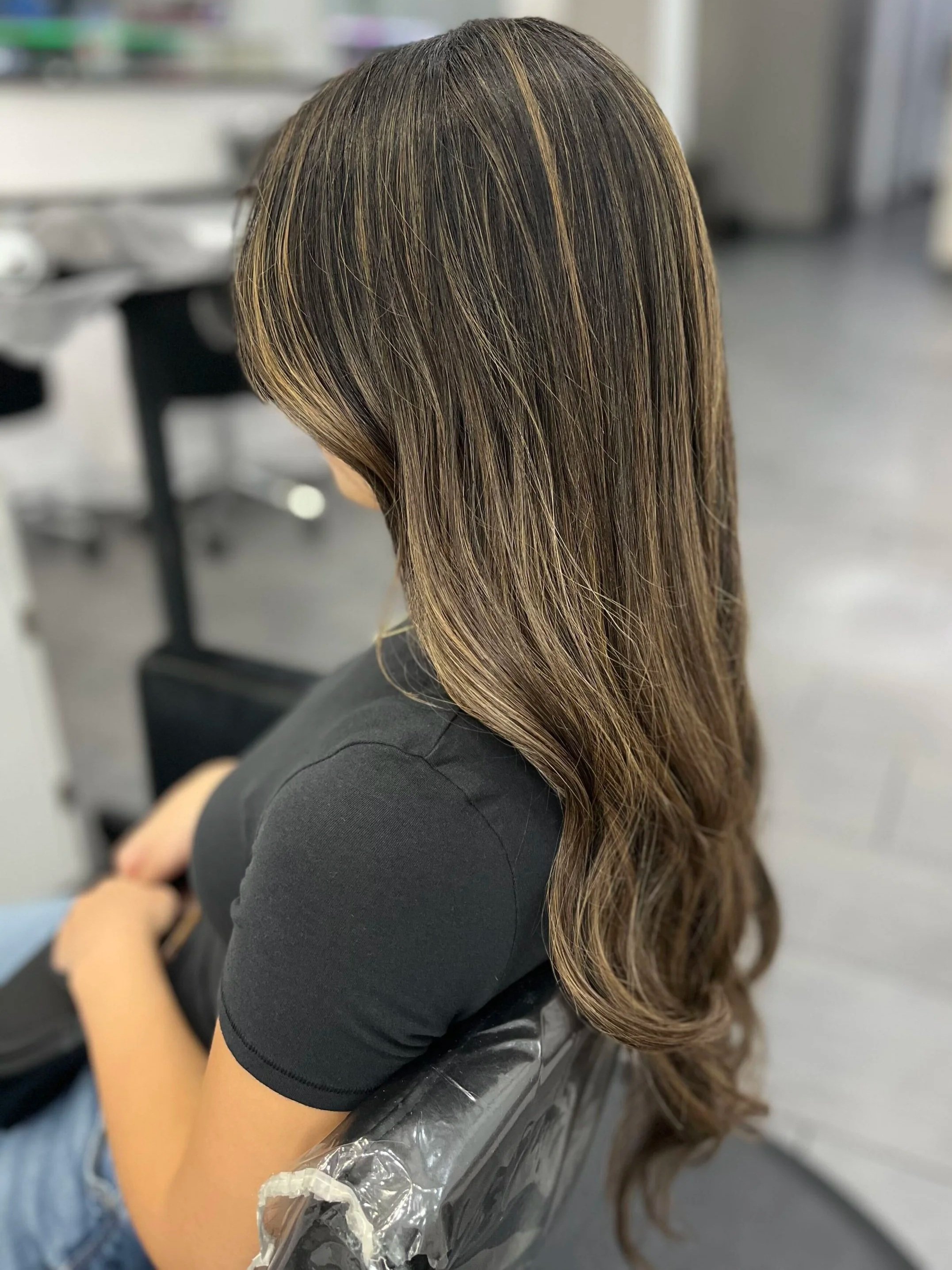Blowdry and styled balayage hair at Wish Salon in Falls Church VA