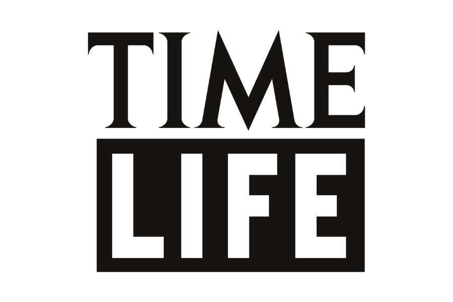 Time magazine cover with the words "TIME LIFE" in black and white, with "TIME" in black text at the top and "LIFE" in white text on a black background below.