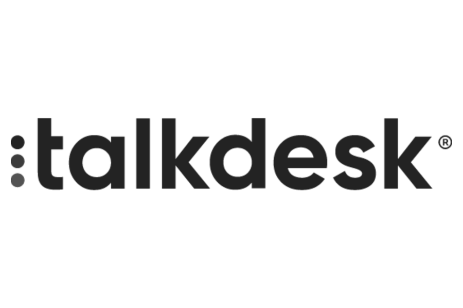 The image features the Talkdesk logo with the company name in black lowercase letters and three gray dots to the left.