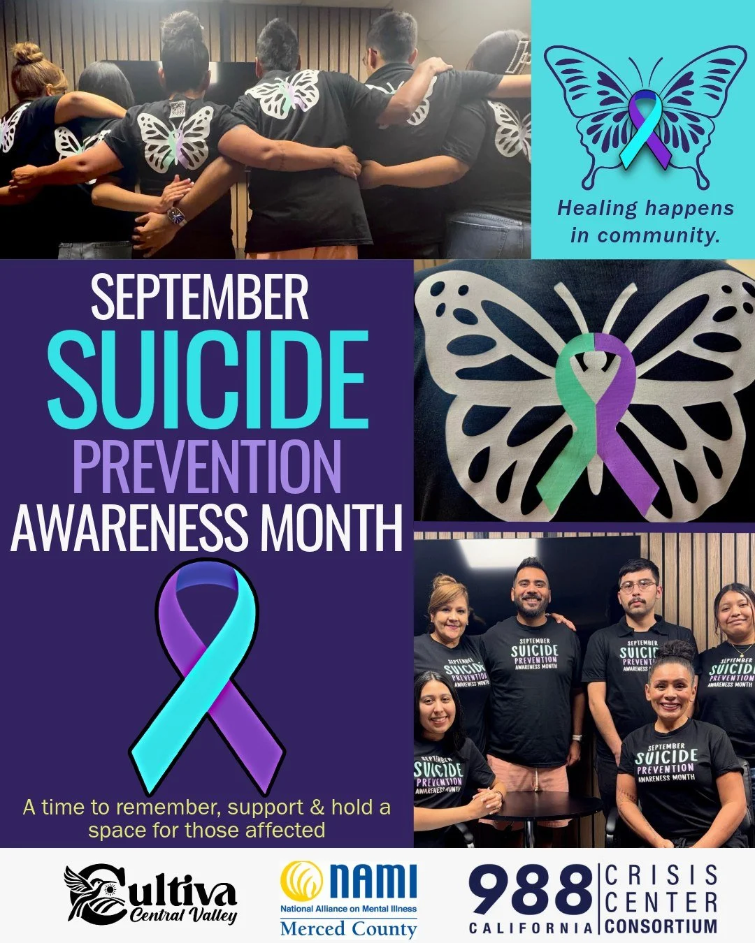 September is Suicide Prevention Awareness Month.

You are not alone. Healing happens through connection, compassion, and community. Take time to check in with your loved ones, listen without judgment, and remind others that asking for help is a sign 