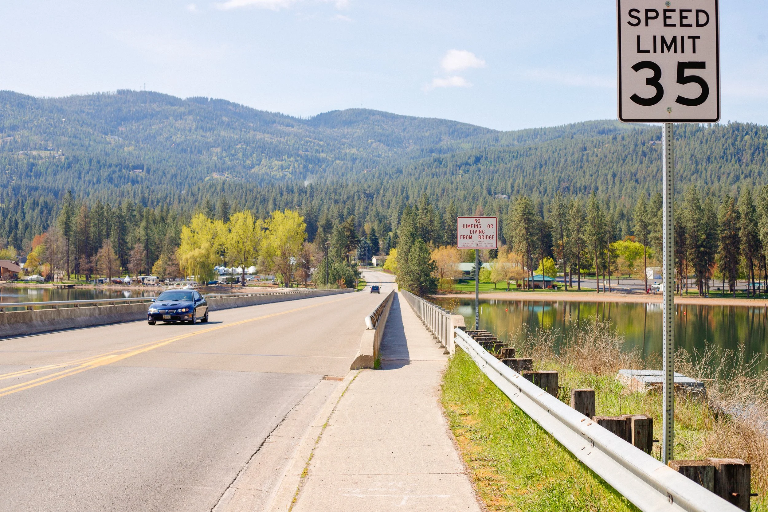 A view from the sidewalk of the Riverview Drive to N Spokane Street bridge over the Spokane River