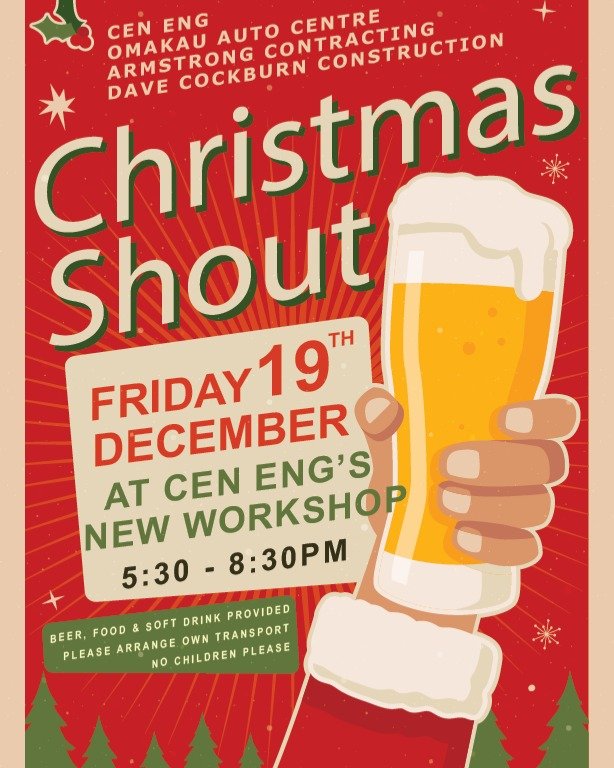 🎉Christmas Shout 🎉
Come on down to Omakau next Friday to check out our new workshop and have a beer on us! 🍻