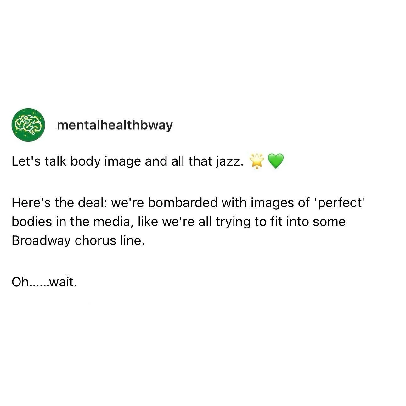 Body image: the dirty words of the theatrical industry. 🥴

BMHF is committed to having tough conversations surrounding bodies on Broadway and changing the industry to a place of true inclusion and acceptance (that goes beyond &ldquo;looking good on 