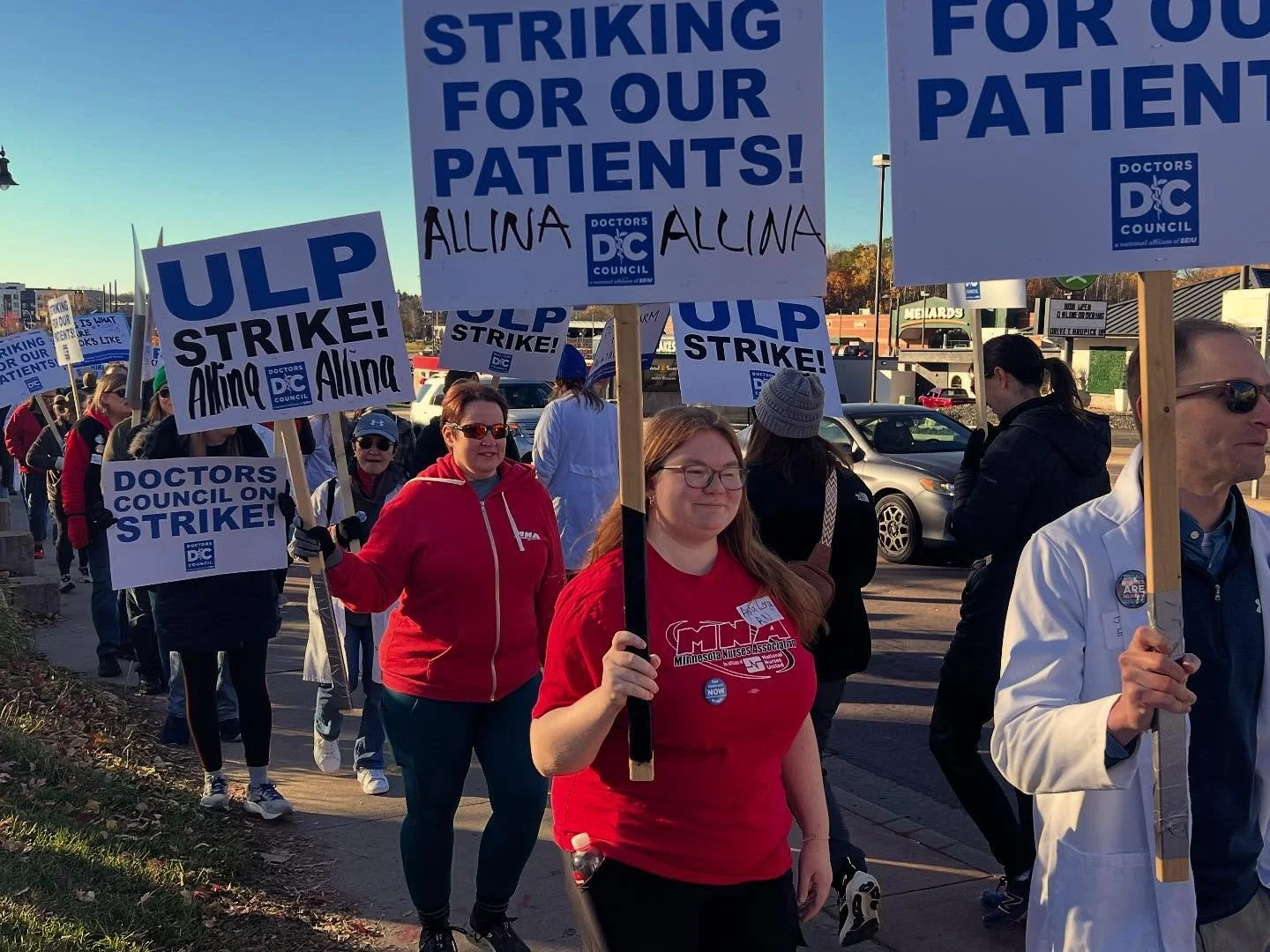 It&rsquo;s a gorgeous day to stand up for health care! Join us on the picket line-West St. Paul Allina Clinic!