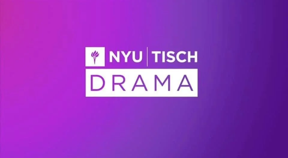 NYU Tisch Drama logo on a purple gradient background.
