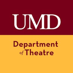 UMD Department of Theatre logo with red and gold background.