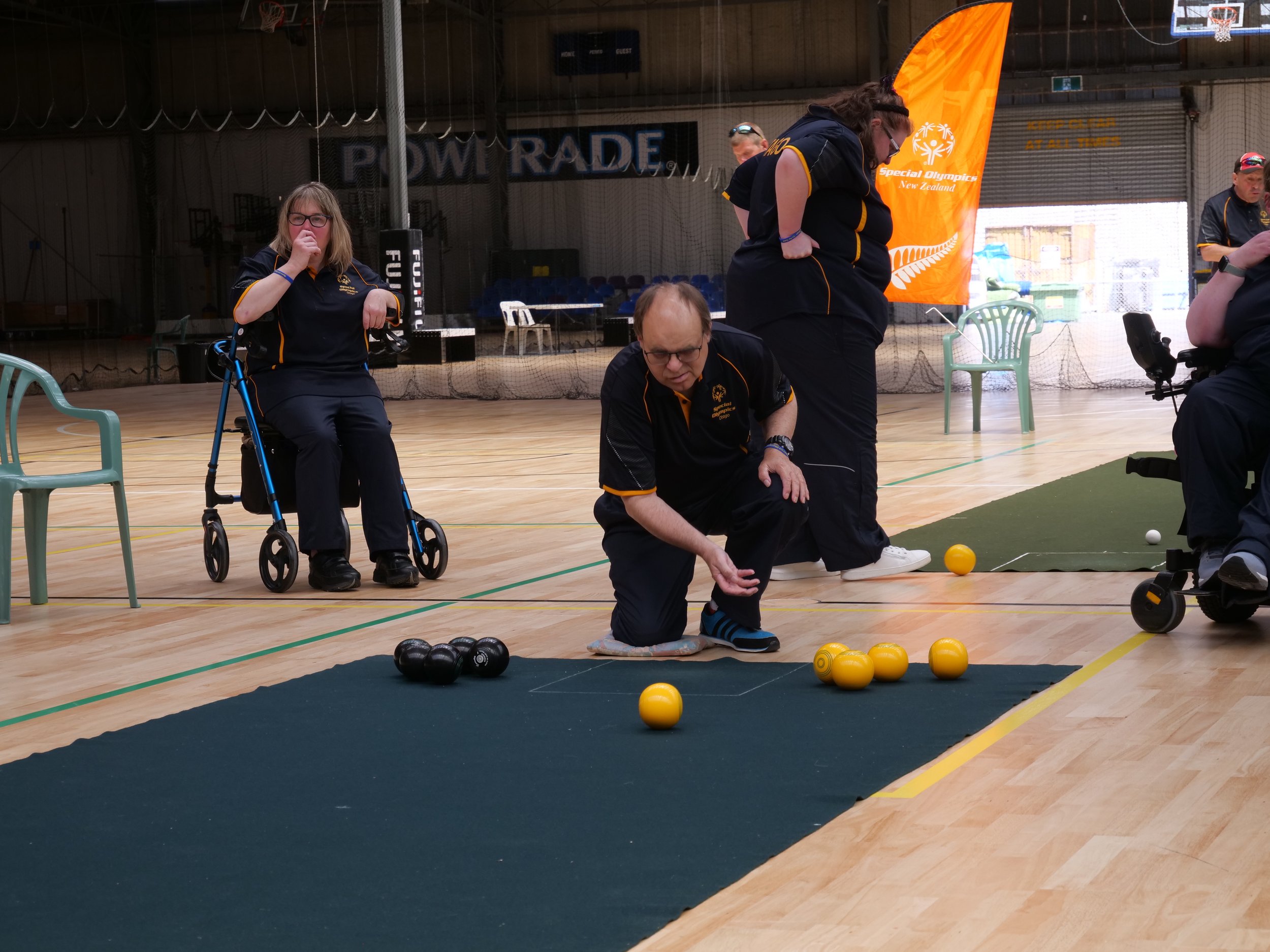 Our athletes playing indoor bowls at the Regional Summer games in 2024. Edgar Centre Dunedin.