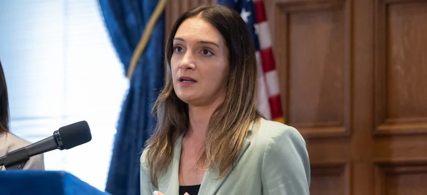 Woman at microphone