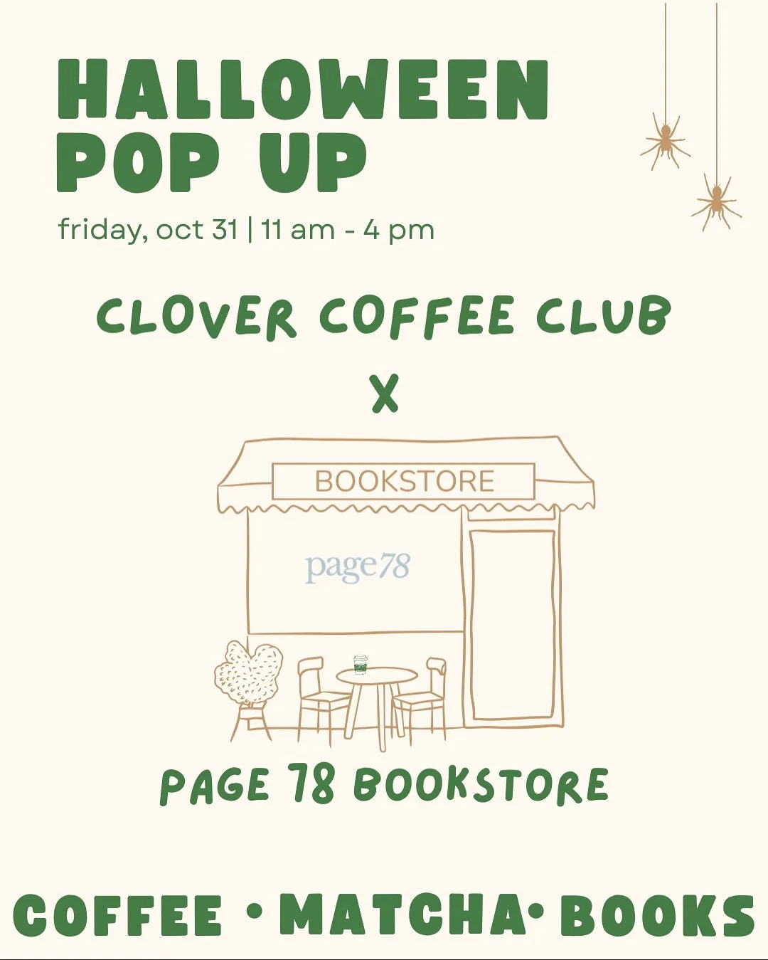 we’re popping up at @page78bookstore this friday for halloween! 🎃📖
📍redlands, ca | 10/31 | page 78 bookstore 
come sip a “wuthering freights” latte or a “boo-nana bread” matcha and find your new favorite book! 
#re