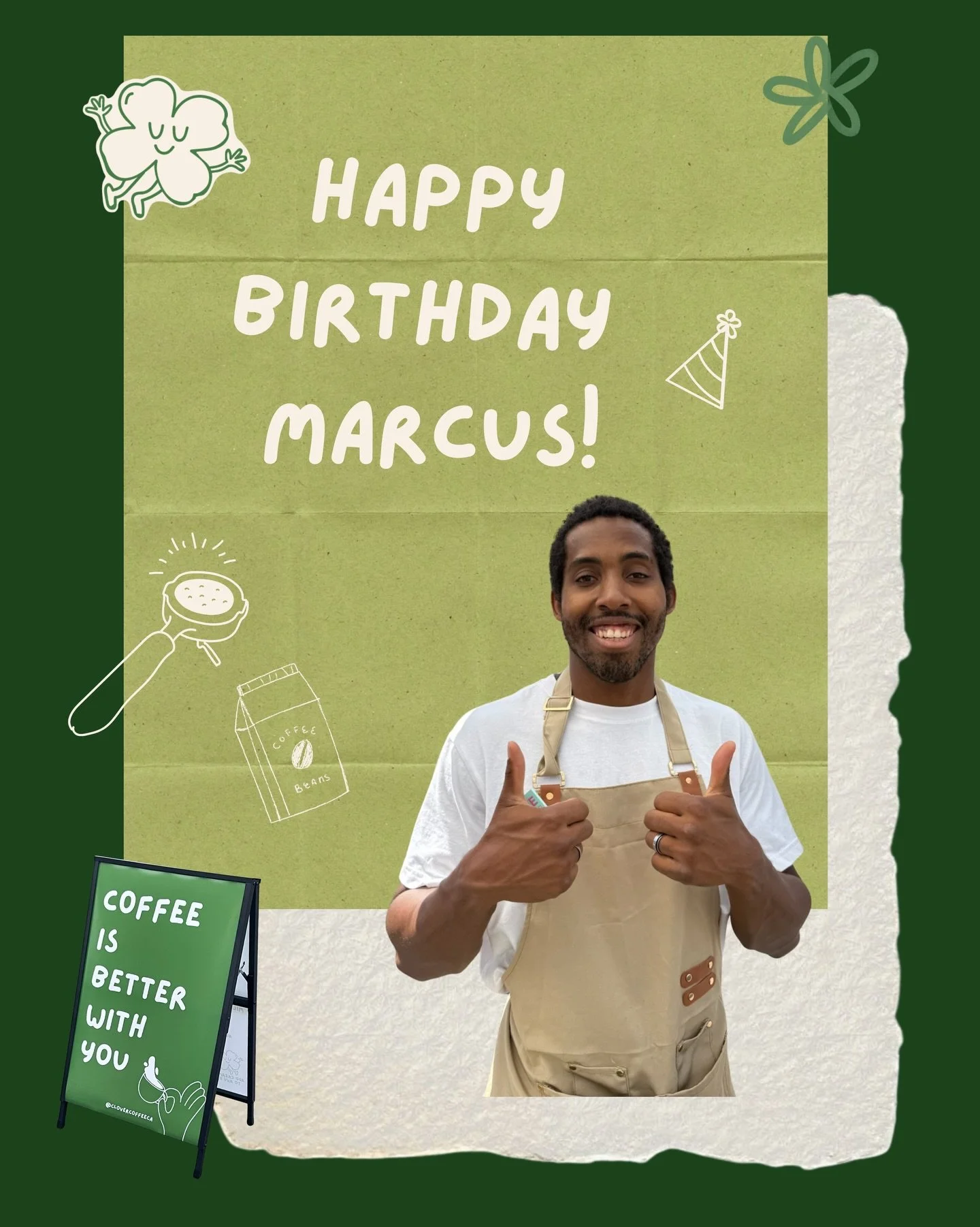 happy birthday to one of clover&rsquo;s very own! we hope you have the best day! 
drop a ballon to wish Marcus a happy birthday!🎈🎉🤍

#clovercoffeeclub #riverisde #mobilecoffeecart #celebration #hiddengem