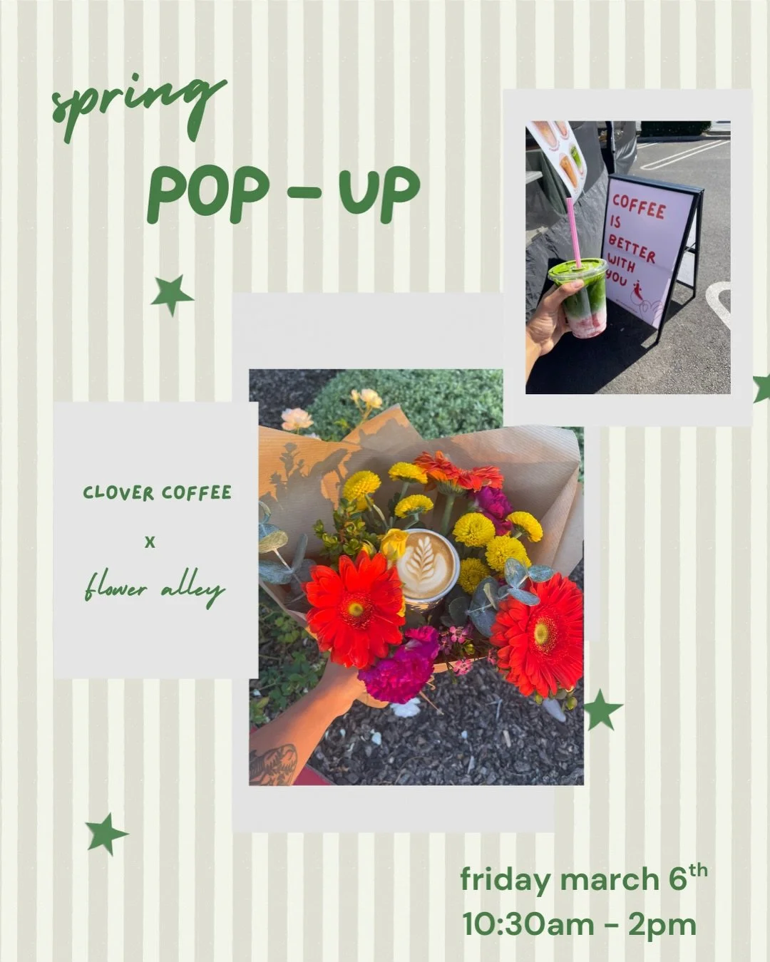 RIVERSIDE, WYD FRIDAY? ☕️🌷🐝 

find us @riversidefloweralley from 10:30a - 2p! 

serving: 
cherry vanilla latte + matcha 🌸🍒
honey lavender latte 
vanilla bean latte 
lavender matcha 
blueberry muffin matcha 

#clovercoffeeclub #mobilecoffeecart #r