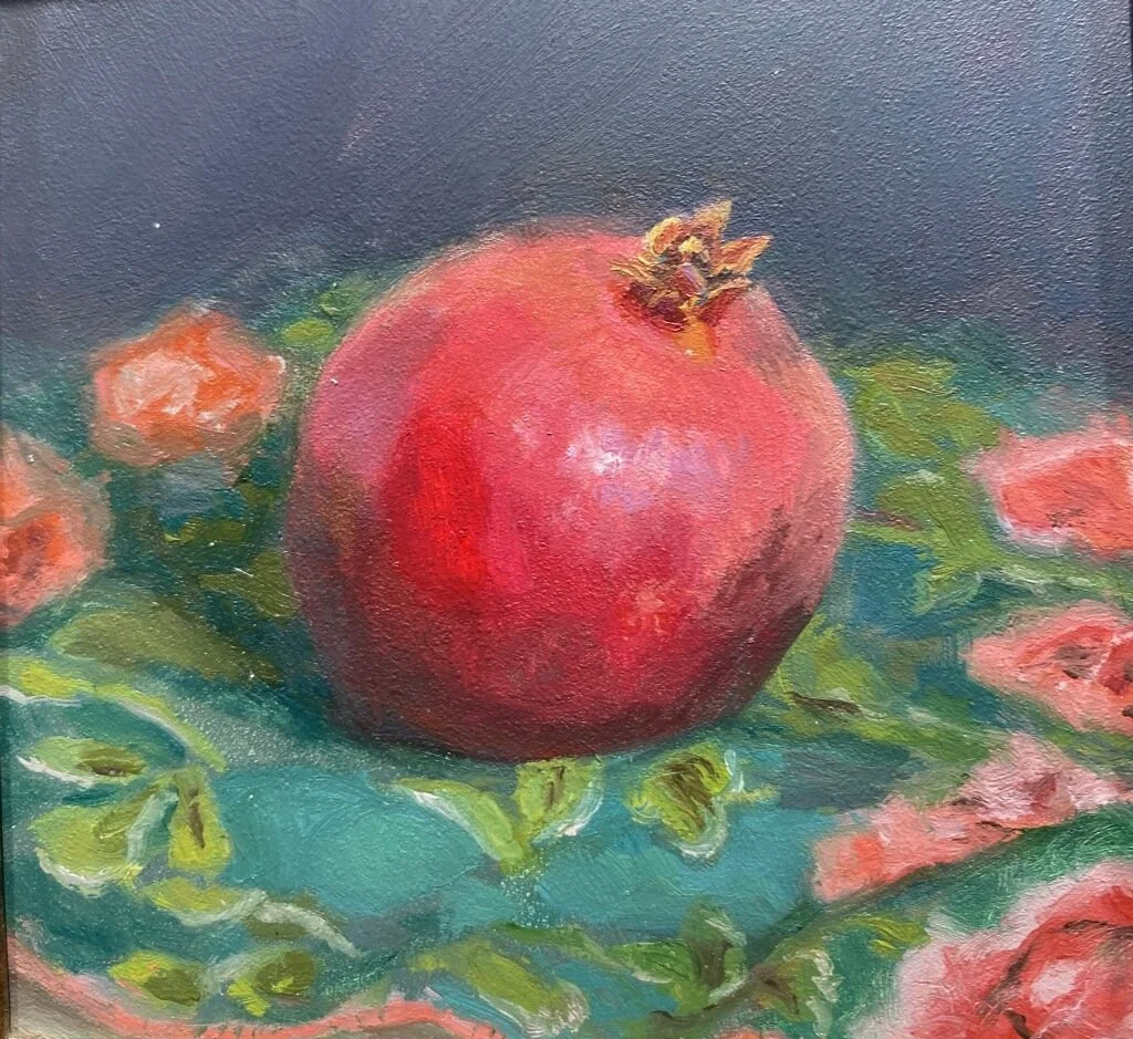 Pomegranate on Green Vintage Hankerchief