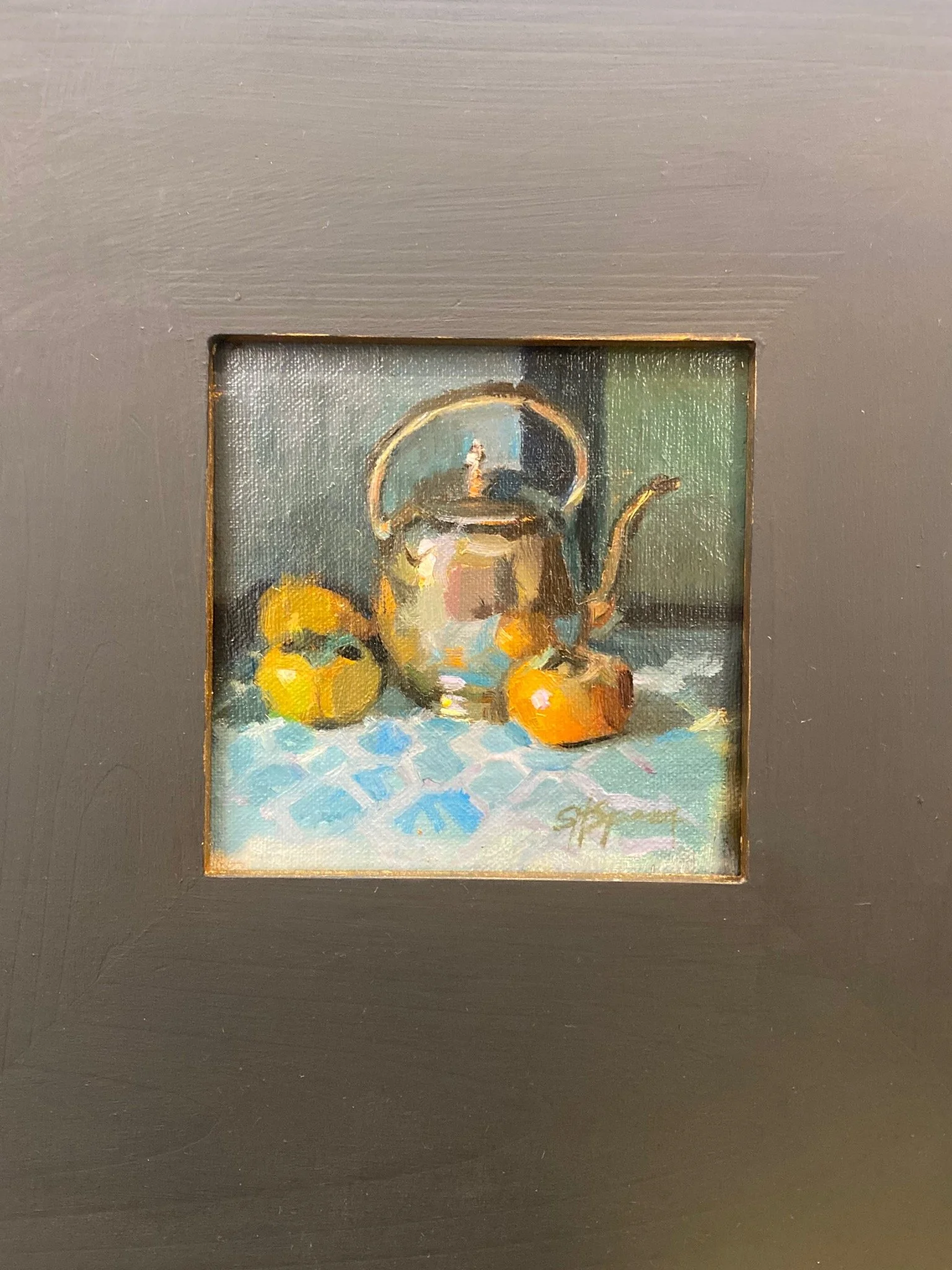 Silver Tea Kettle with Persimmons