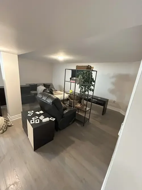 Freshly painted living area in a basement