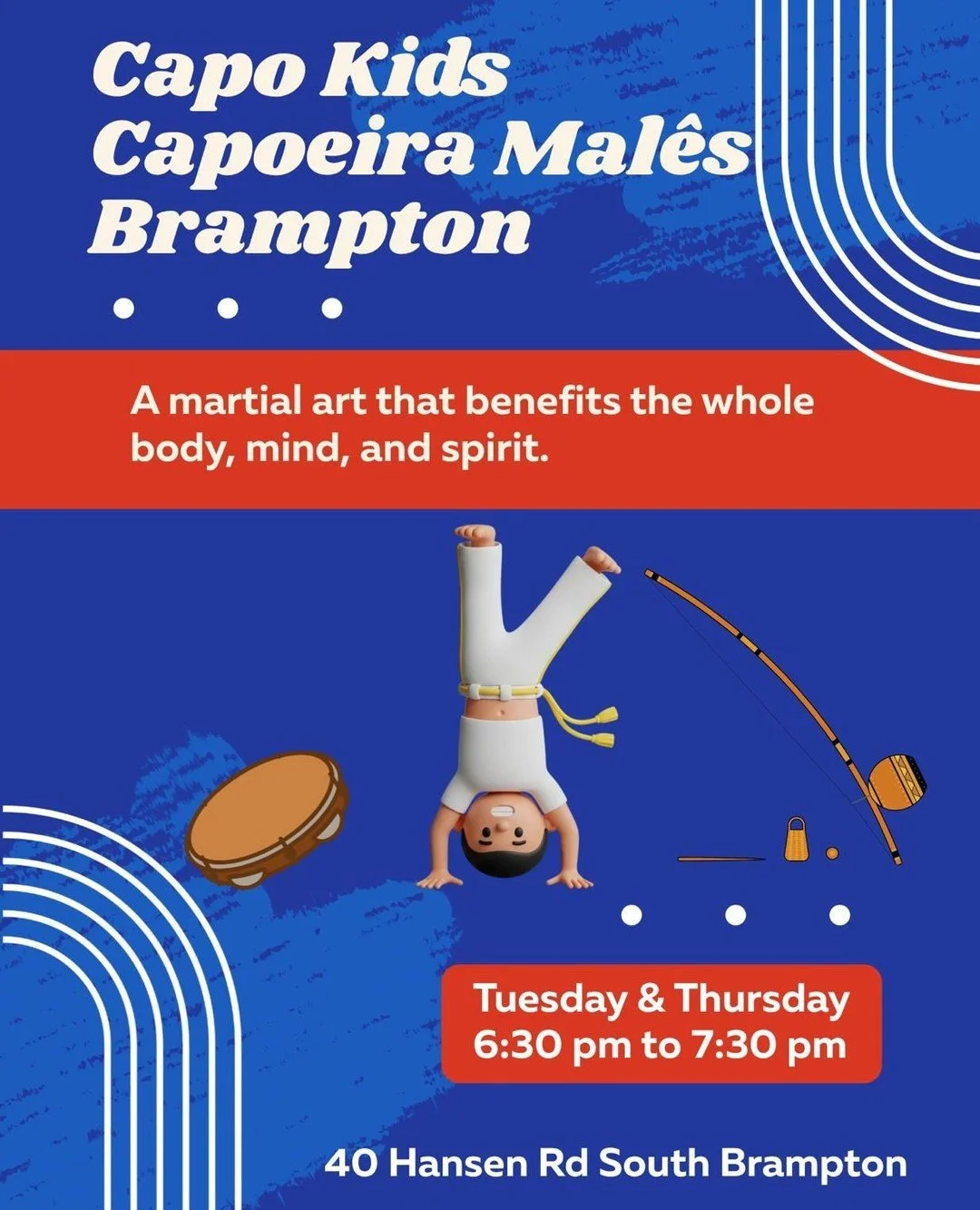 Kick, move, and groove with Capoeira Mal&ecirc;s &ndash; Brampton!⁠
Where martial arts meet music, movement, and culture.⁠
💪 Kids &amp; adults welcome⁠
🎵 Learn. Play. Grow.⁠
💥 First 2 classes FREE!⁠
⁠
#capoeirabrampton #capoeiramal&ecirc;sbrampton