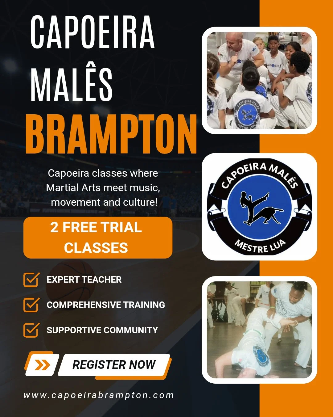 Build your strength.
Find your rhythm.
Move with purpose. 💪🎶

At Capoeira Mal&ecirc;s &ndash; Brampton, you&rsquo;ll train in martial arts, movement, music, and culture &mdash; a full-body workout like no other.
🔥 First two classes FREE!

Let&rsqu