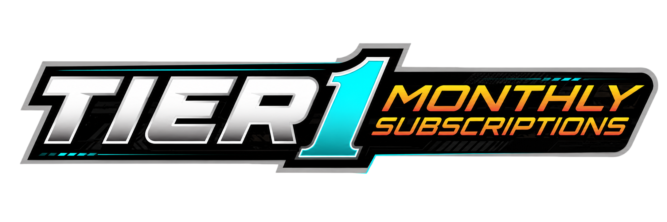 Text graphic with the words 'Tier 1 Monthly Subscriptions' in bold, stylized font, with a black background and colored accents.