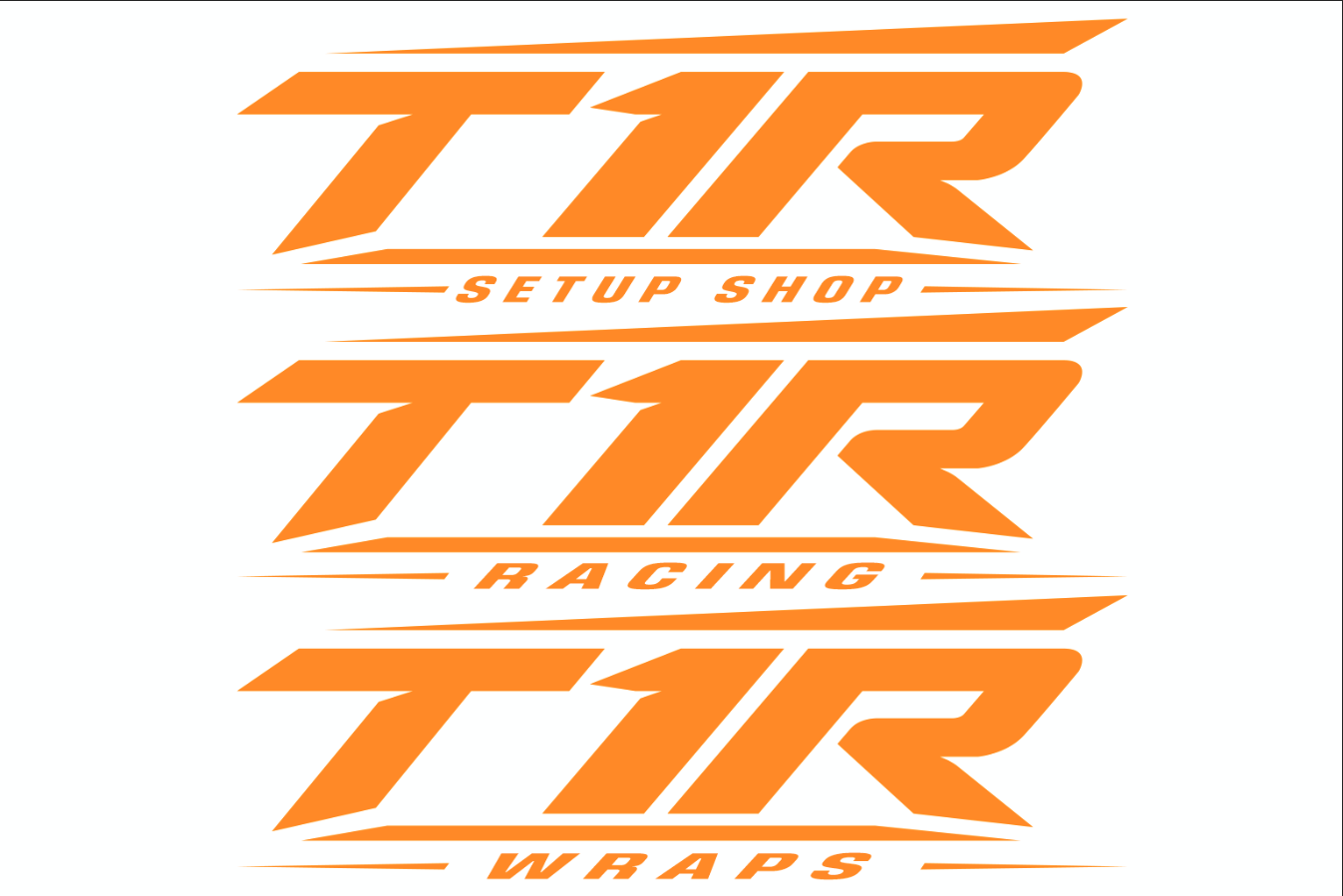 Logo with the text 'TR Setup Shop', 'TR Racing', and 'TR Wraps' in orange, stylized with sharp edges and lines.