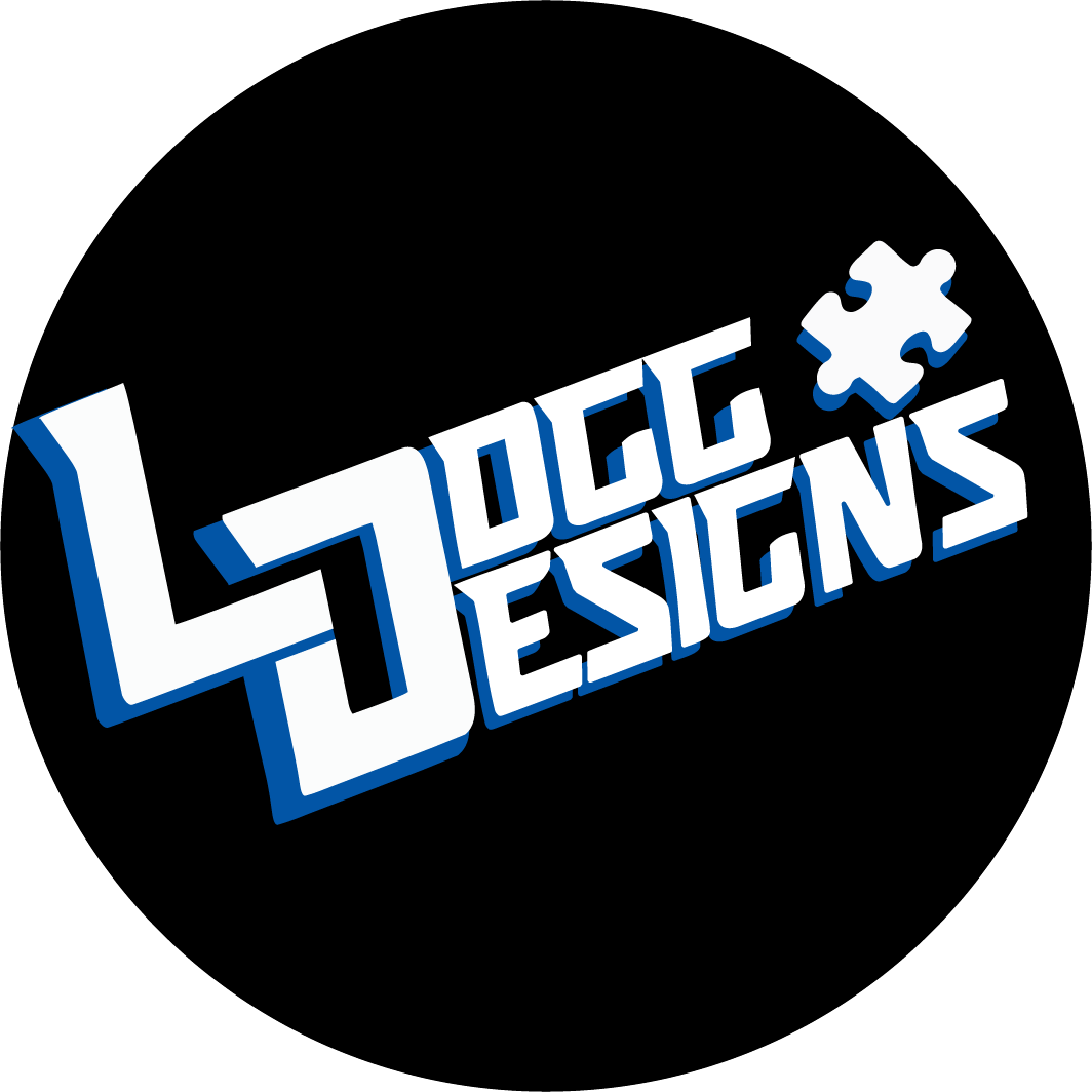 Logo for 4 Dots Designs with stylized text and a puzzle piece icon on a black background