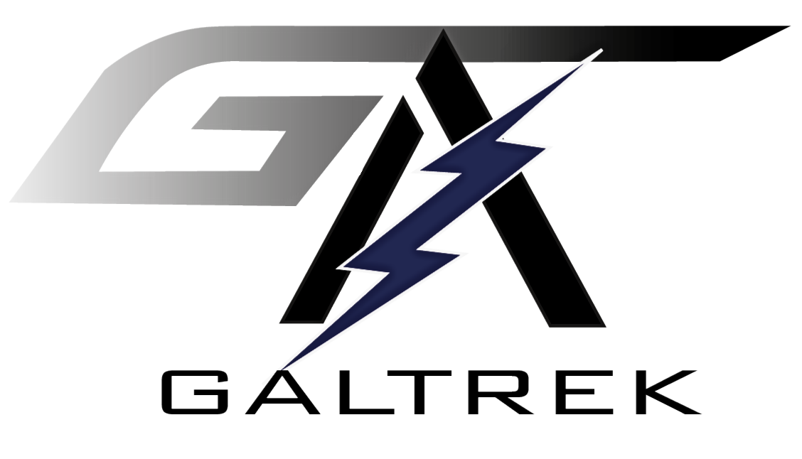 Logotipo con la letra 'X' grande, con un rayo eléctrico atravesándola, y el nombre 'GALTREK' debajo.