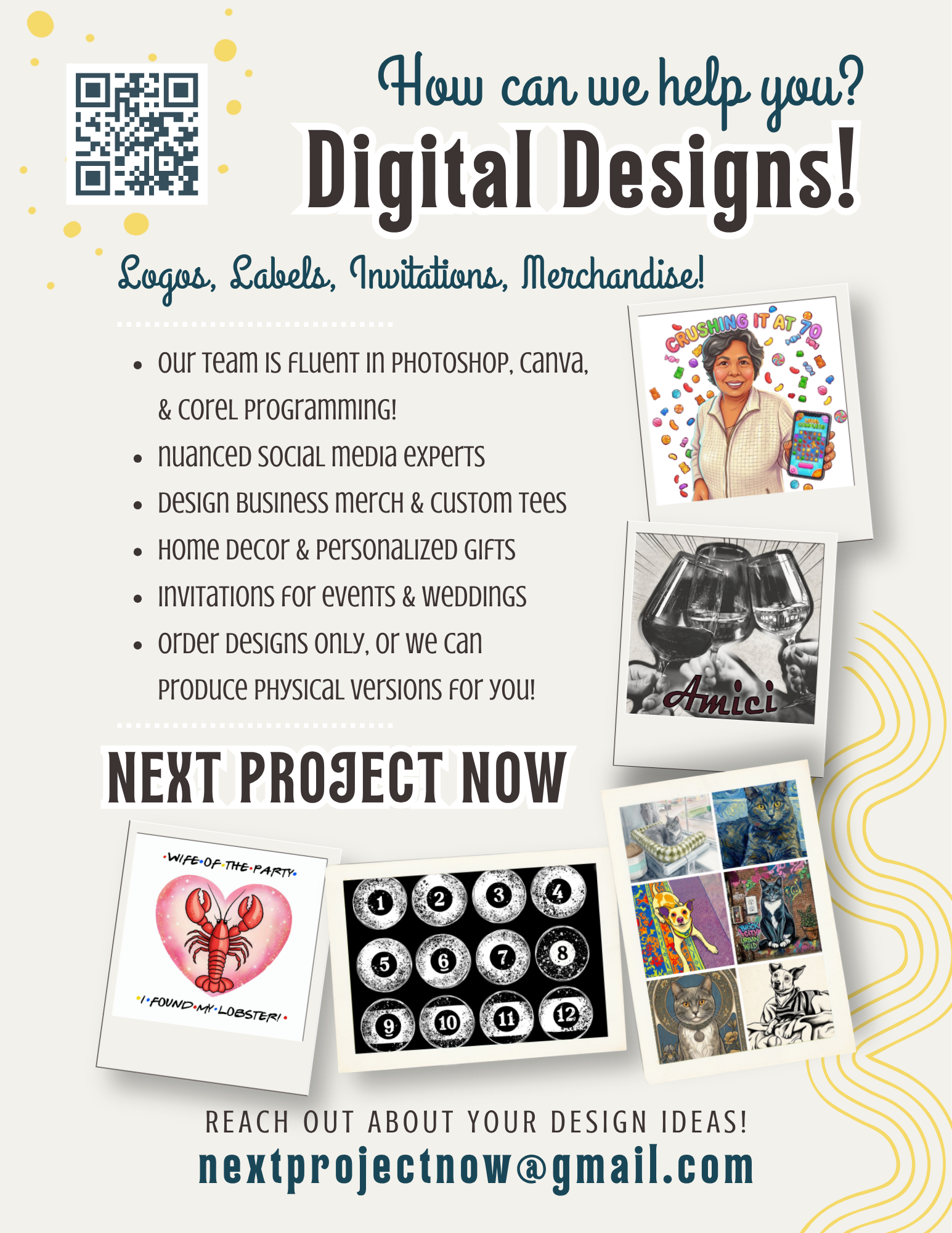 photoshop canva corel programming social media posting design merchandise home decor personalized gifts events weddings invitations small business logos birthday vacation bachelorette parties 