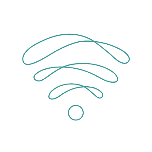 A wireless Wi-Fi symbol with curved lines and a dot at the bottom center.