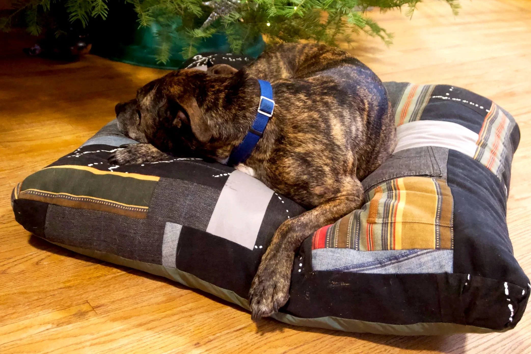 Dog bed crafted from reclaimed materials