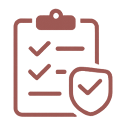 A clipboard with a checklist and a shield with a checkmark, representing security or protection.