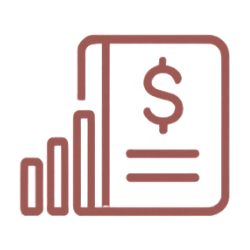 Line graph showing increasing growth from left to right, next to a financial document with a dollar sign.