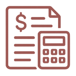 Icon of a financial document with a dollar sign and a calculator