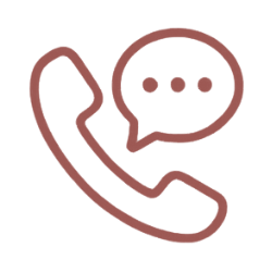 Outline of a telephone receiver with a speech bubble containing three dots