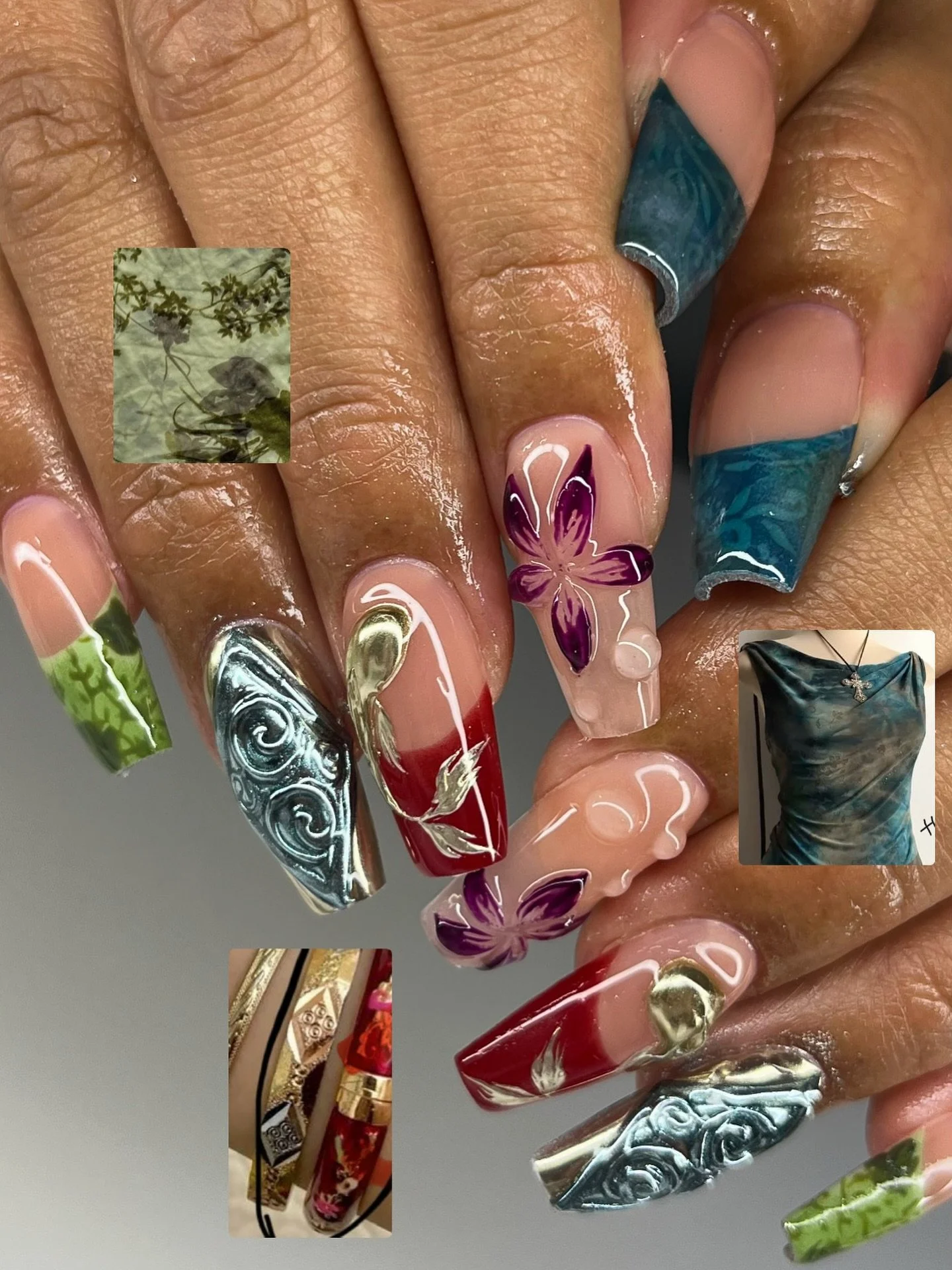 Client had a moodboard of different items to recreate on her nails✨

Love how this mix match came together 

#oahunails #nails #nailtech #oahunailtech #nailart #nailsnailsnails #nailporn #mixmatchnails #3dnails #nailsofinstagram #nailsoftheday