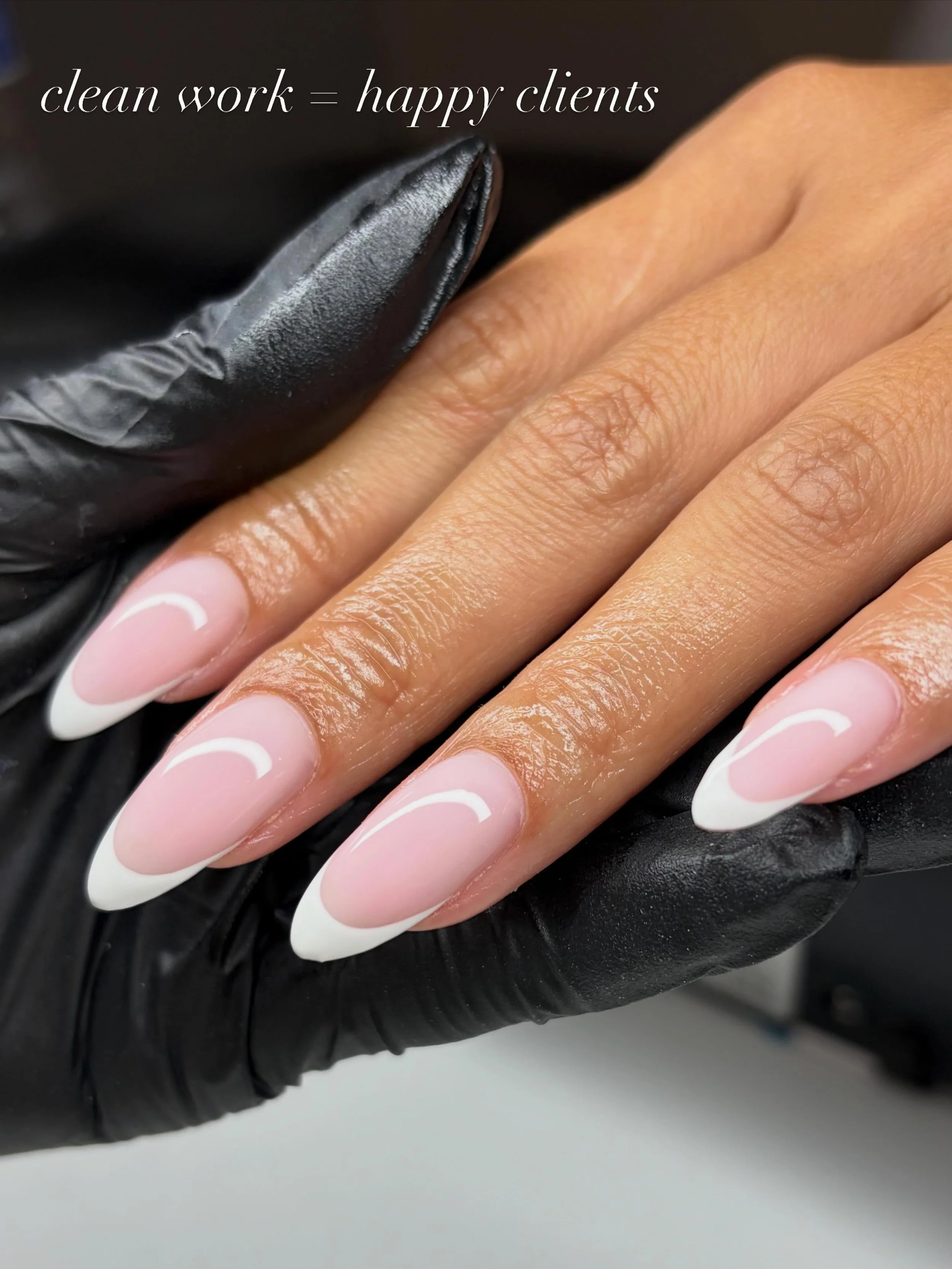 This is her go to mani; hard gel, almond, white on pink frenchie😍🤞 #theygotogether 

#oahunails #hardgelmani #oahunailtech #naturalnails