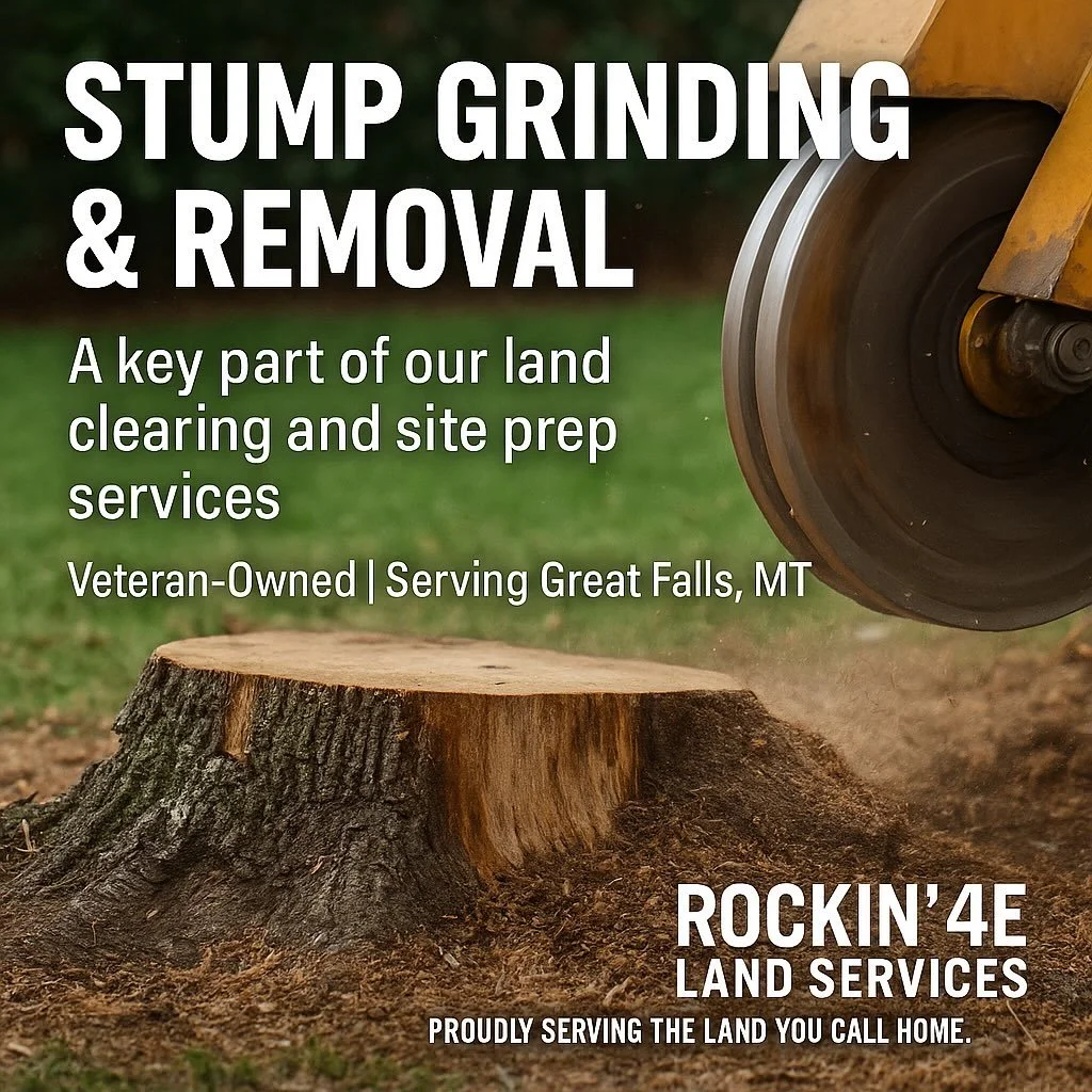 Stump Grinding Done Right &mdash; From the Ground Up
Clearing land? Don&rsquo;t let stumps slow you down. Stump grinding is part of our land clearing and site prep services at Rockin&rsquo; 4E Land Services.

Whether it&rsquo;s one stump or a whole f