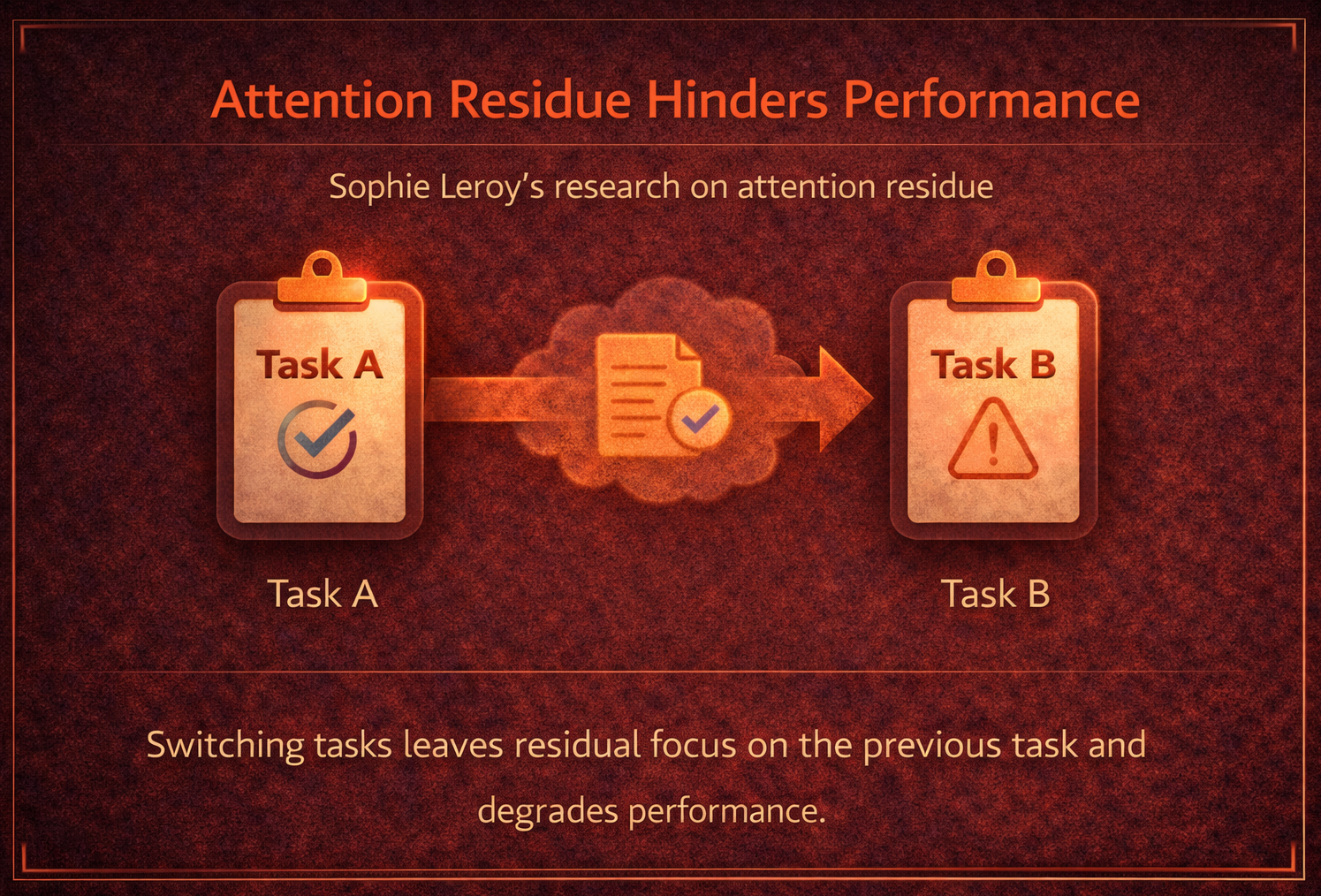Task switching leaves “attention residue” that drags performance on the next task.