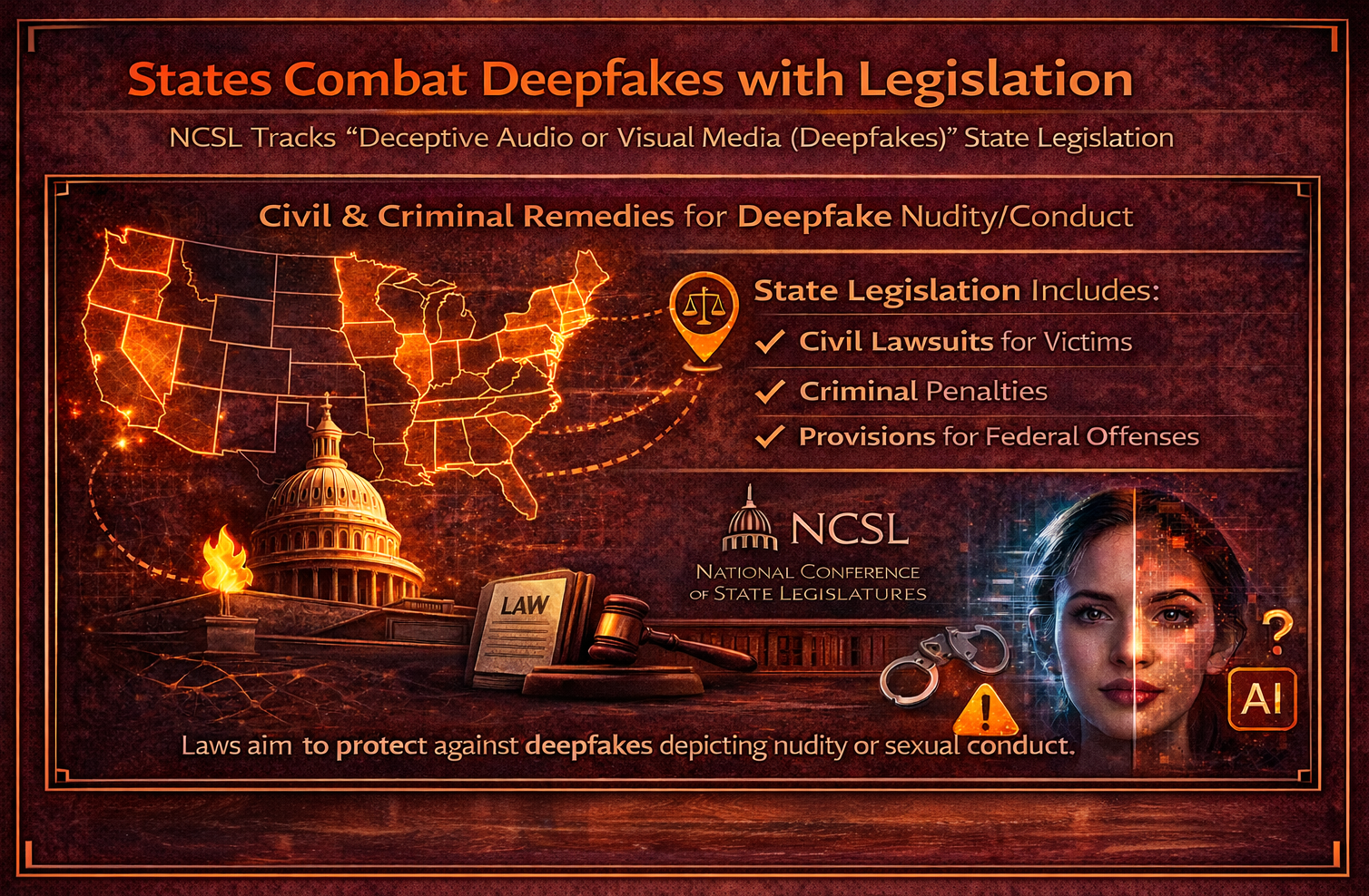 Deepfake laws are expanding, states are adding civil and criminal remedies for deceptive AI media.