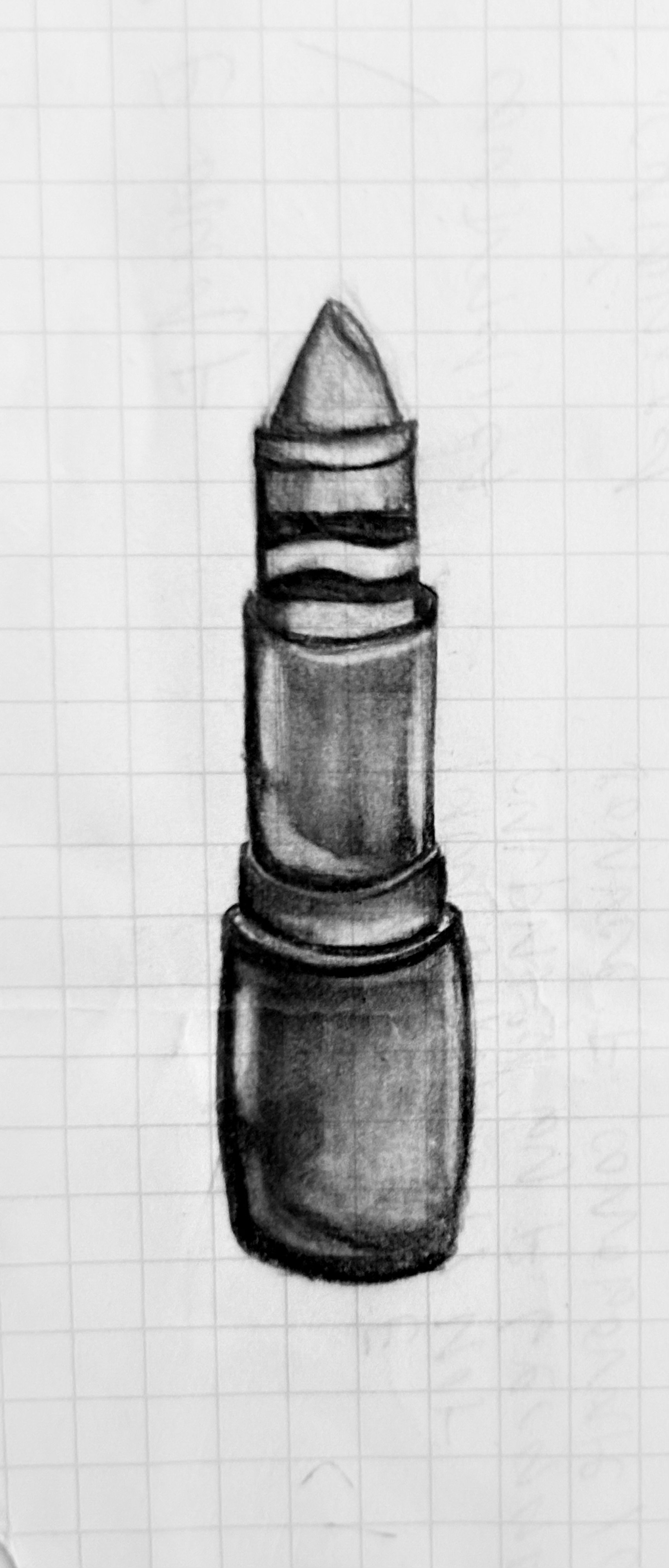 Pretty early. This drawing of a crayon inside a lipstick tube represents how girls are pressured to care about beauty from a young age. It highlights the early expectations placed on them to look “pretty,” even before they fully understand who they a