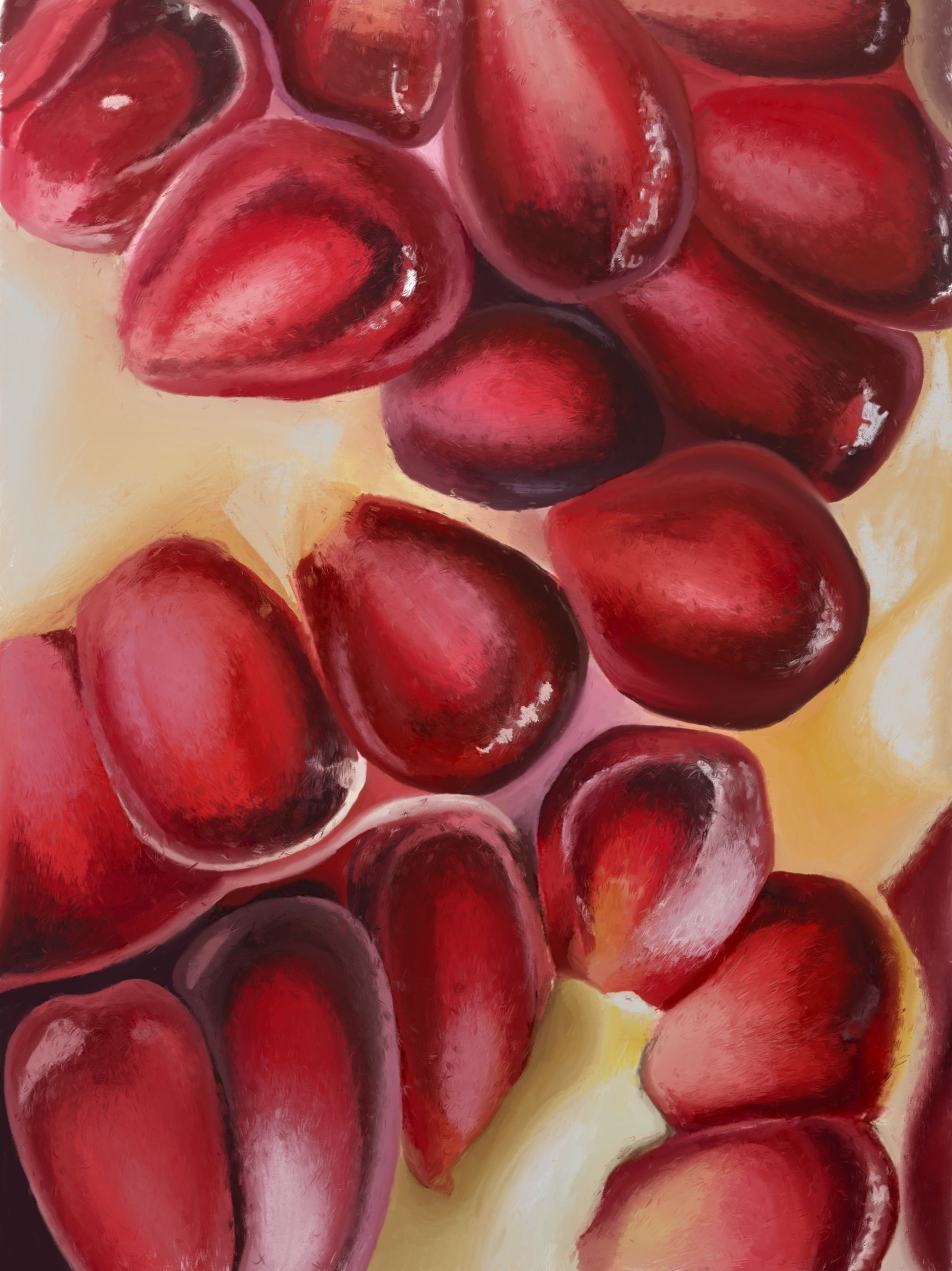 Beneath skin. Drew this close-up of a pomegranate on my ipad and was created during a period of emotional heaviness. Each seed represents a fragmented piece of self—memories, and wounds, all packed tightly beneath the surface. The pomegranate, often