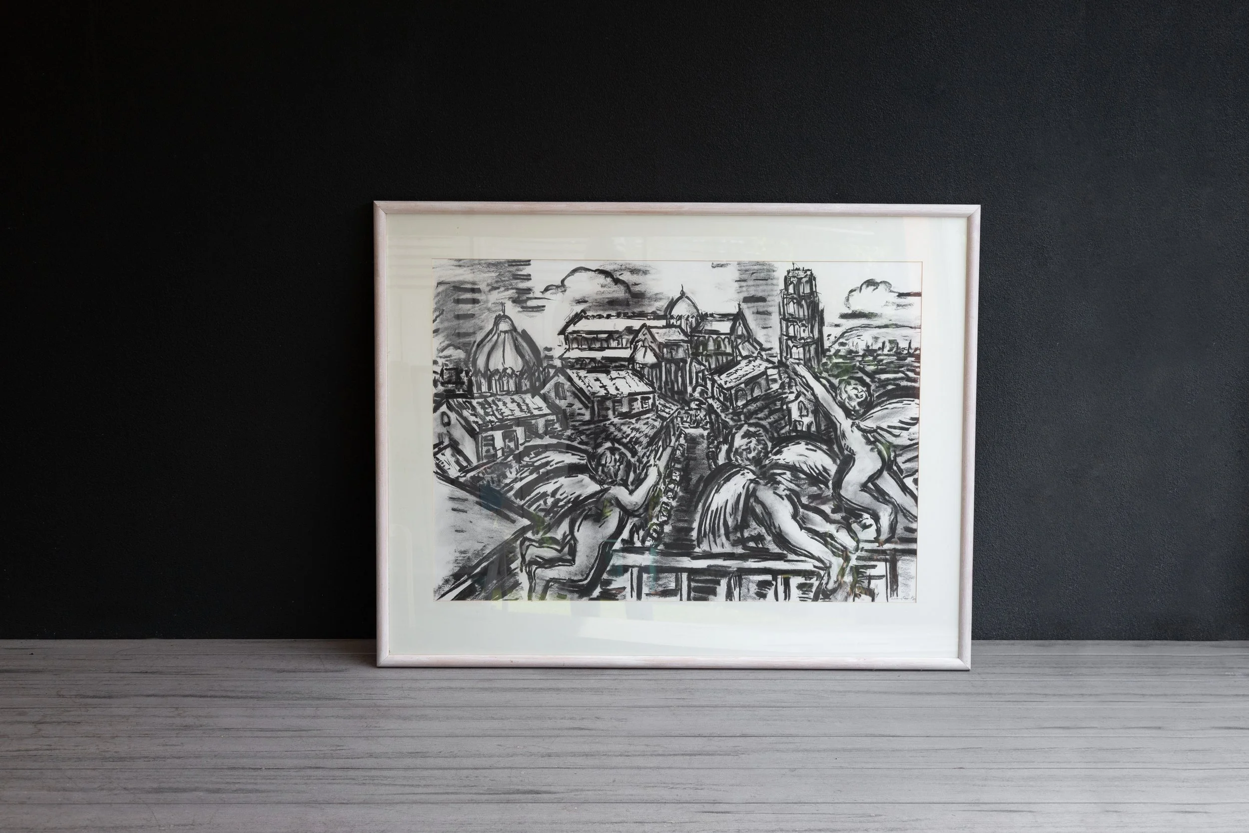 Original Craig Gough 1989 'Arrival In Pisa' - Charcoal On Paper