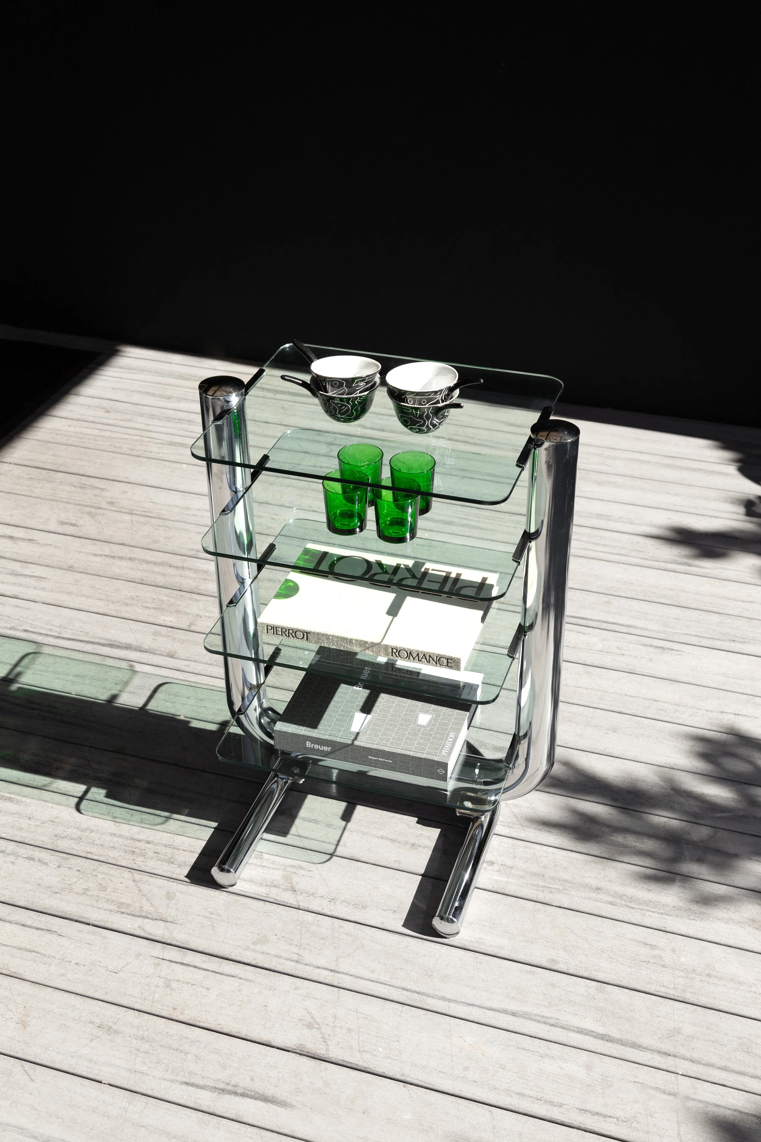 Vintage 1980s Tubular Chrome 4-Tier Glass Stand