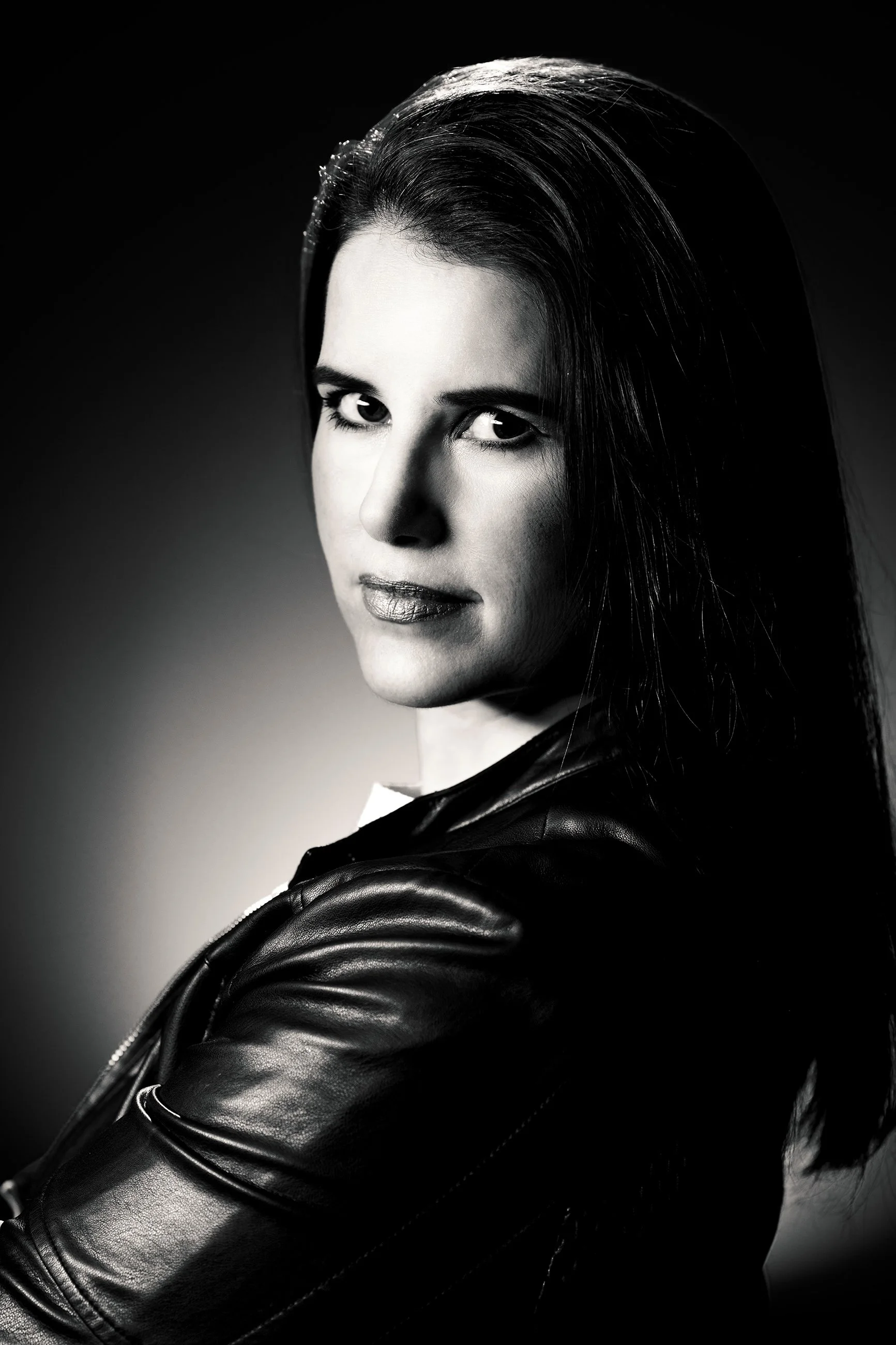 black and white editorial portrait with dramatic studio lighting – Calgary fashion photography