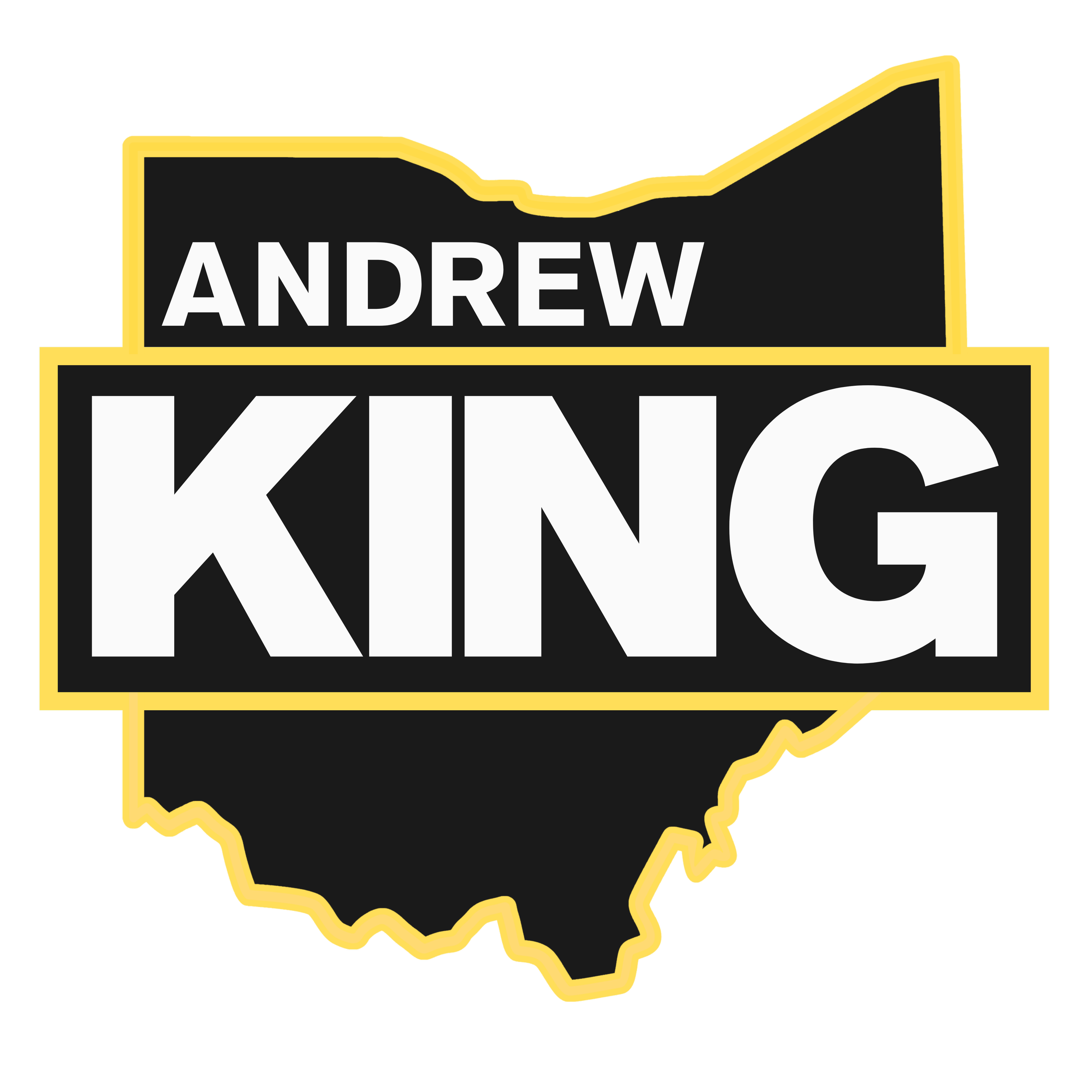 Outline of the state of Ohio with the words 'Andrew King' inside and the name 'KING' prominently displayed in large white letters.