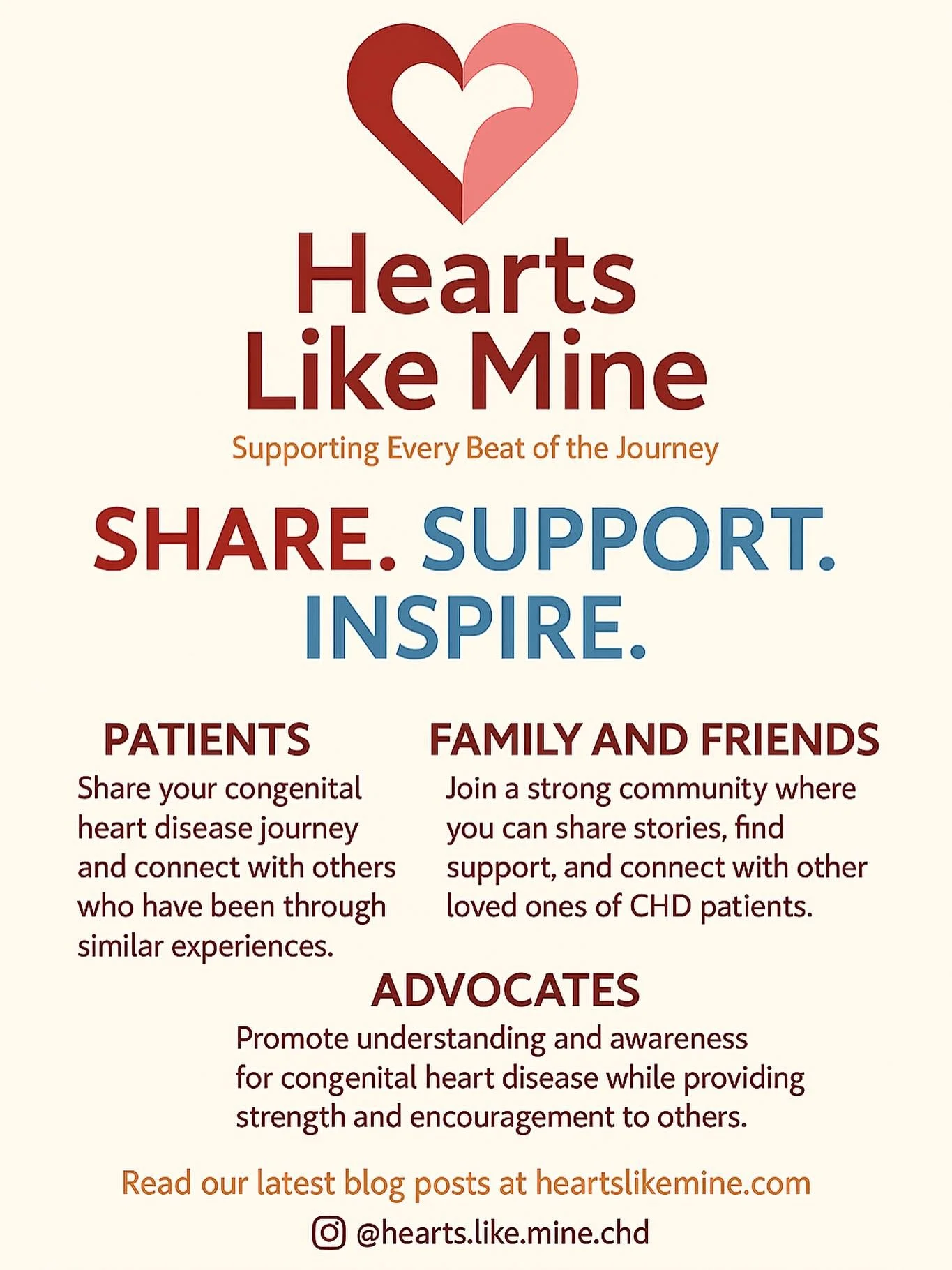 Every heart has a story &mdash; what&rsquo;s yours? 
Whether you&rsquo;re a CHD warrior, parent, sibling, or supporter, your voice matters. At Hearts Like Mine, we believe in the power of shared stories to inspire, heal, and connect.
⠀⠀
Follow us, ta