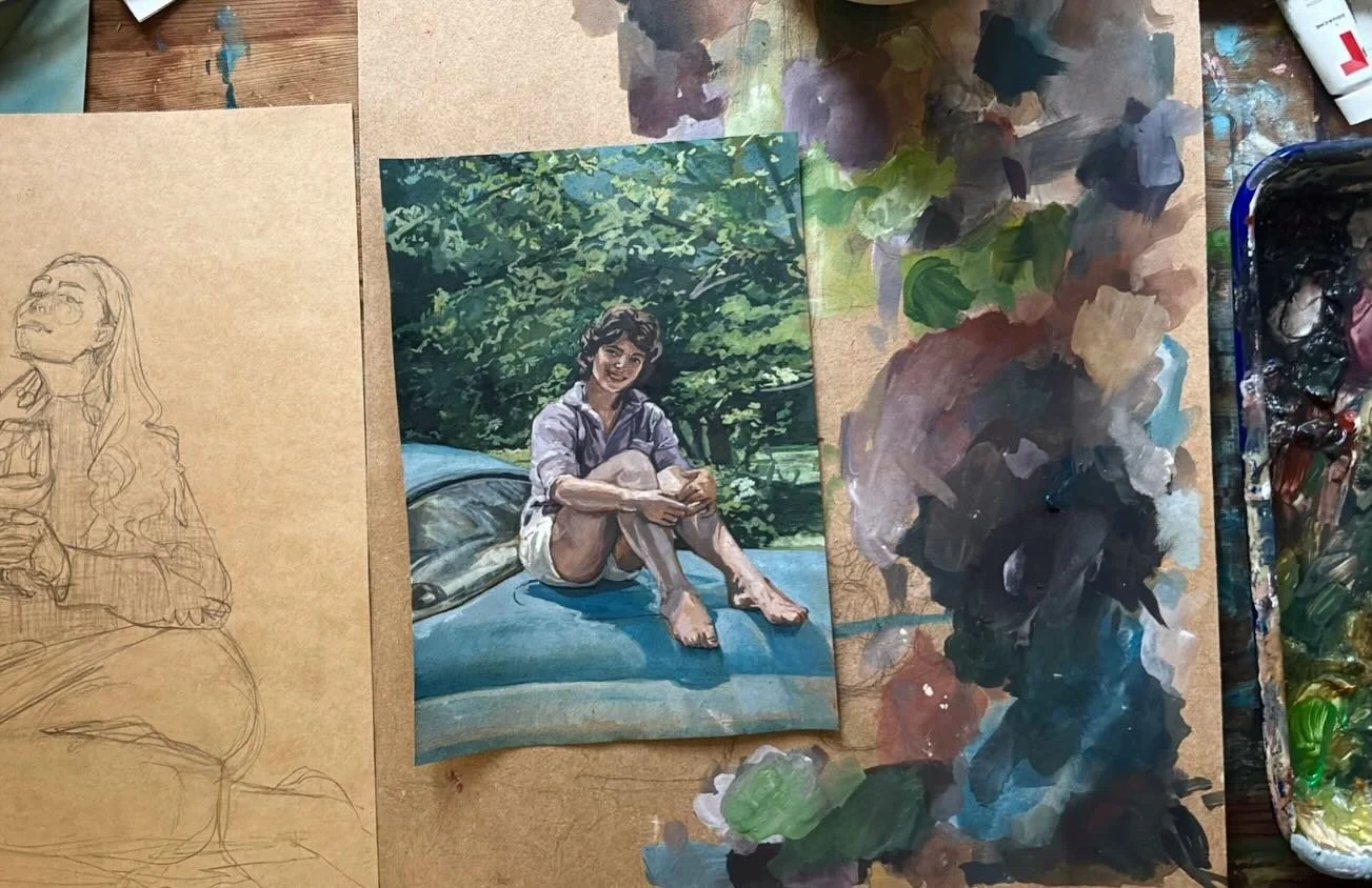 commissioned painting from black and white photo to coloured gouache portrait

jazz intermissions included